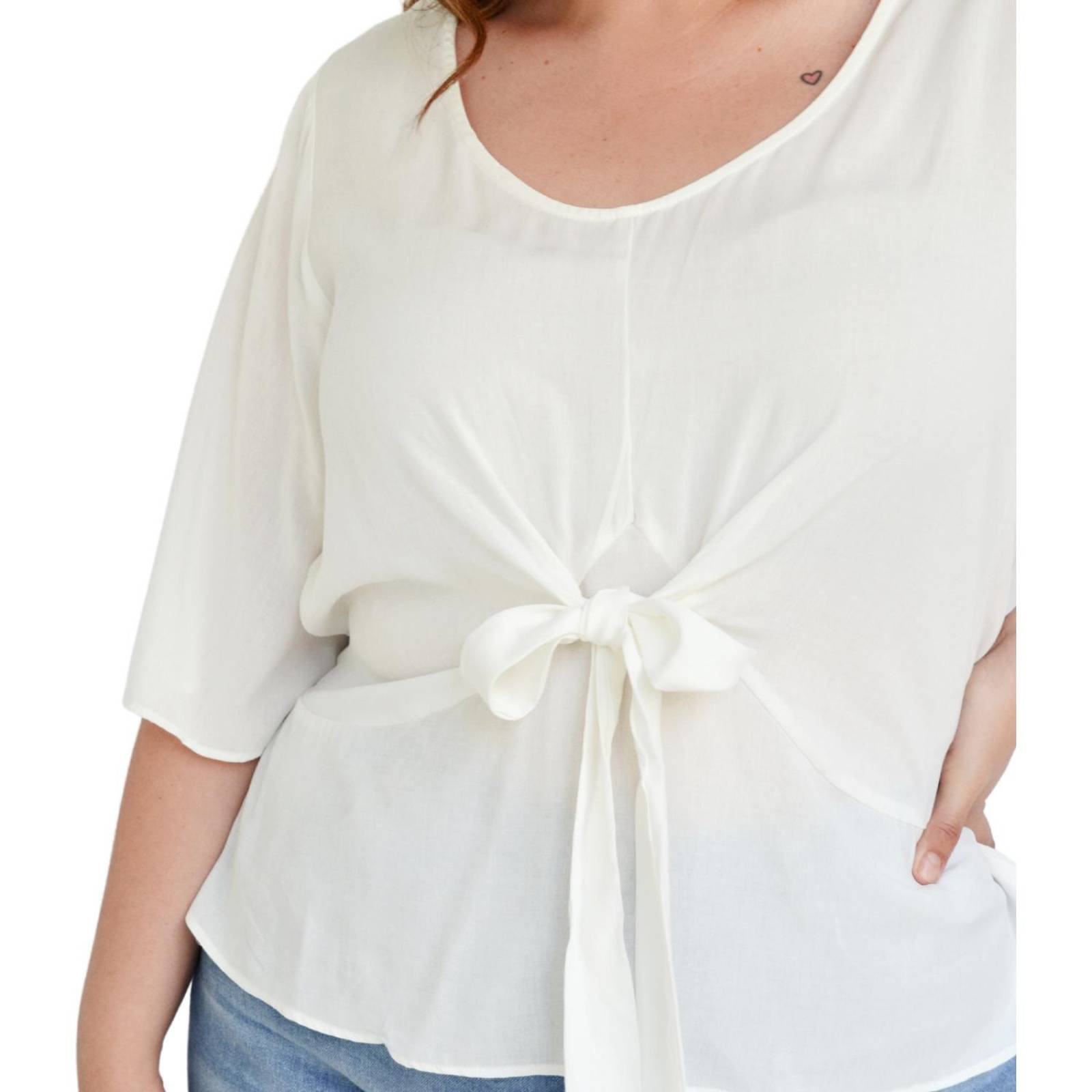 Blusa detalle de moño Roman Fashion /Tallas Extras, 1832 (Blanco) 