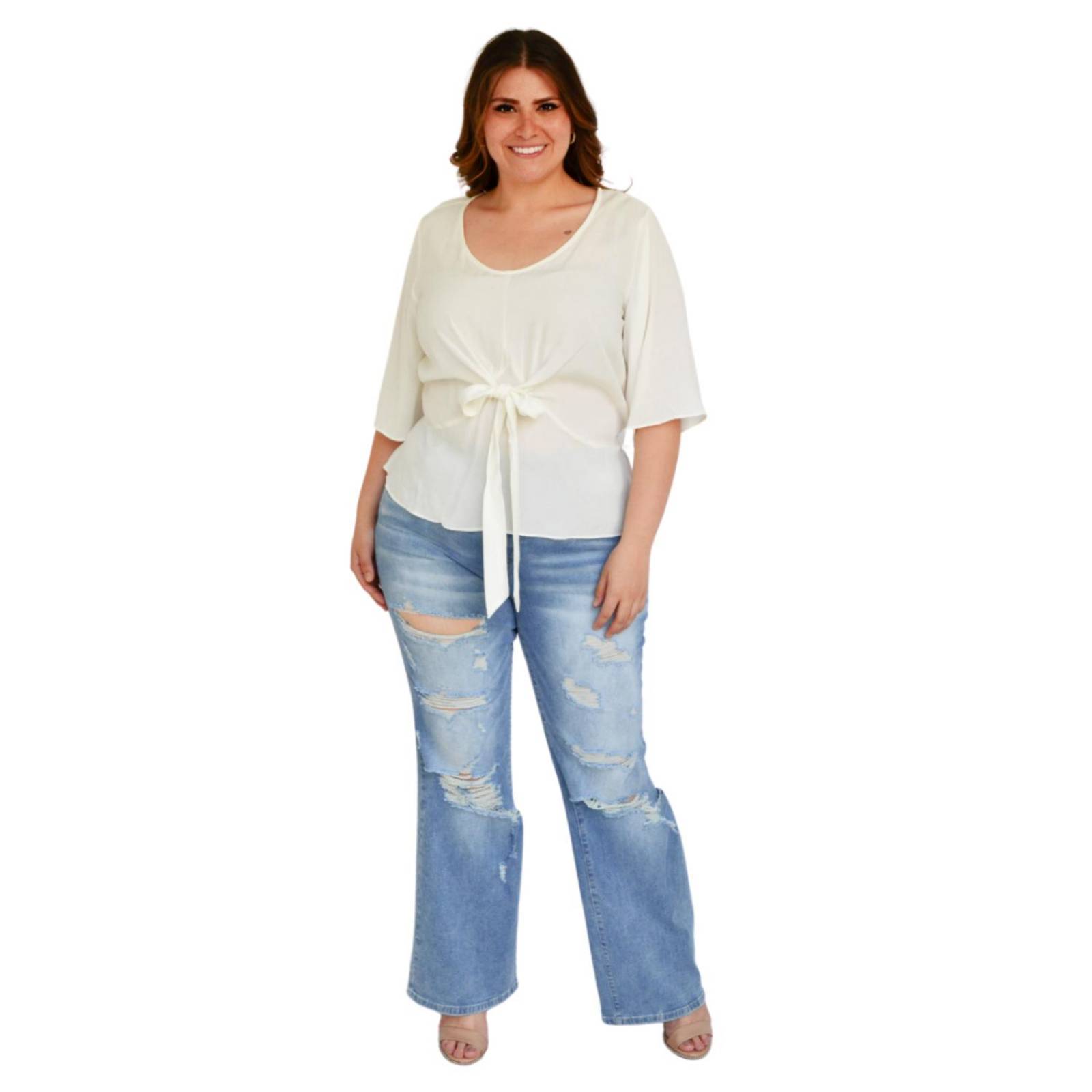 Blusa detalle de moño Roman Fashion /Tallas Extras, 1832 (Blanco) 