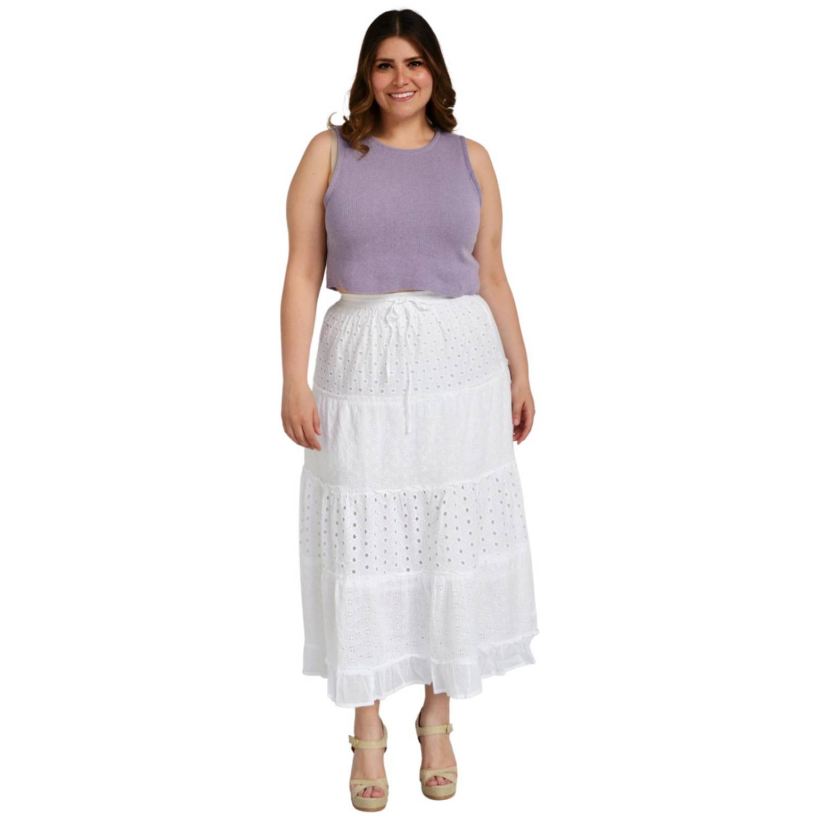 Falda larga de algodón/Tallas Extras, 3358 (blanco) 