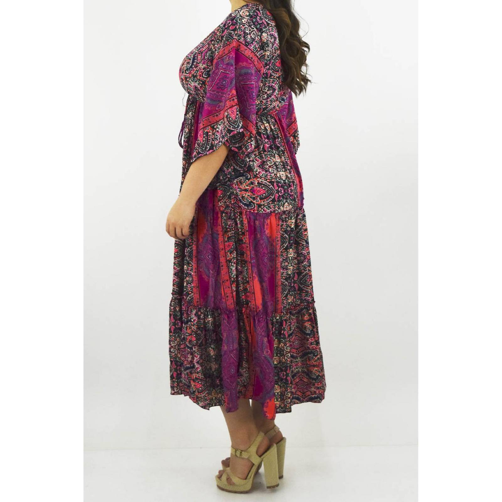 Vestido Boho / Tallas Extras, 23811 (Magenta - Fiusha) 