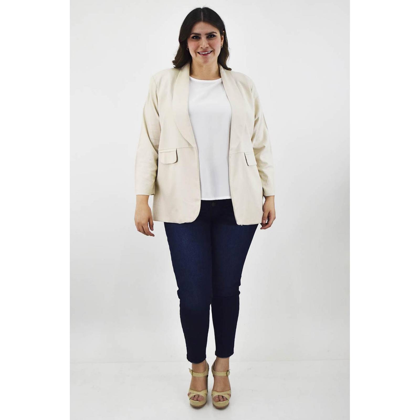 Blazer de lino Roman Fashion /Tallas Extras, 2329 (Beige) 