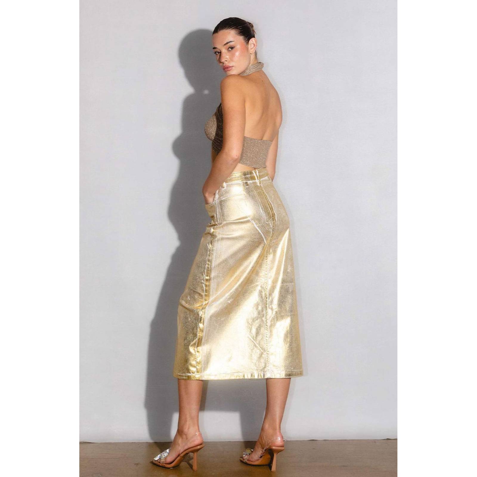 Falda midi metalizada /Juvenil, 064 (Dorado) 