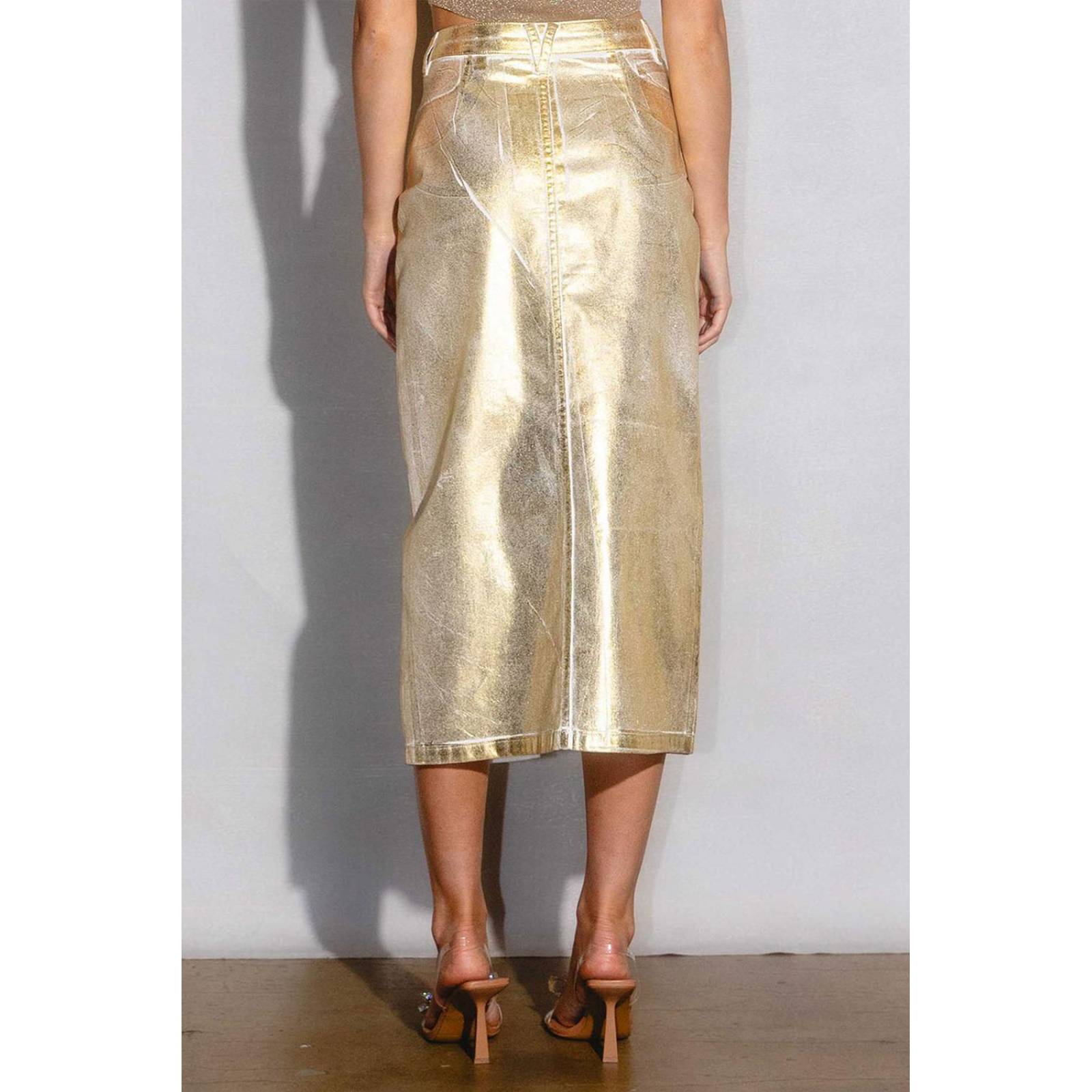 Falda midi metalizada /Juvenil, 064 (Dorado) 