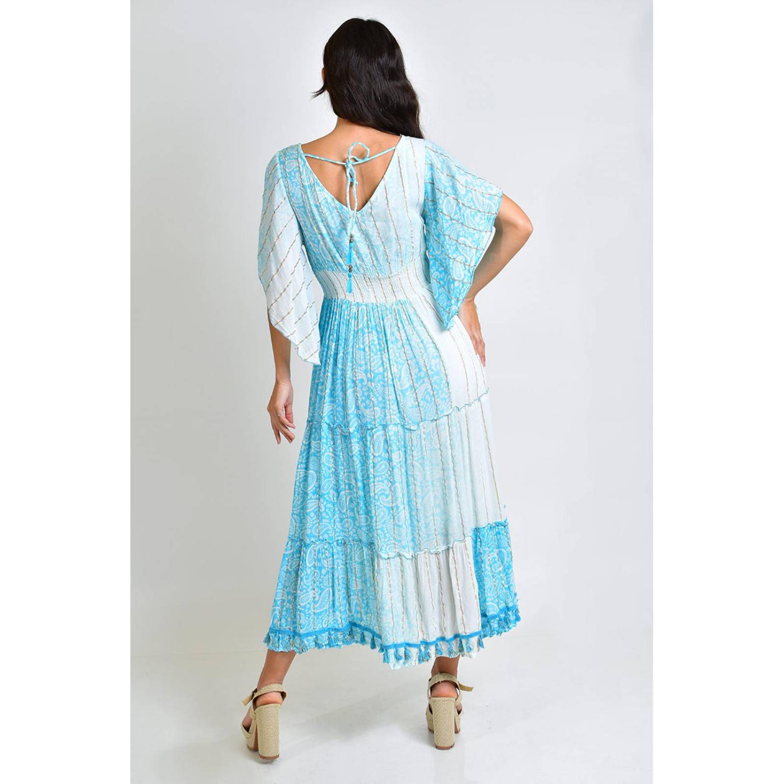 Vestido bohemio manga kimono /Juvenil, 8544 (Azul claro) 