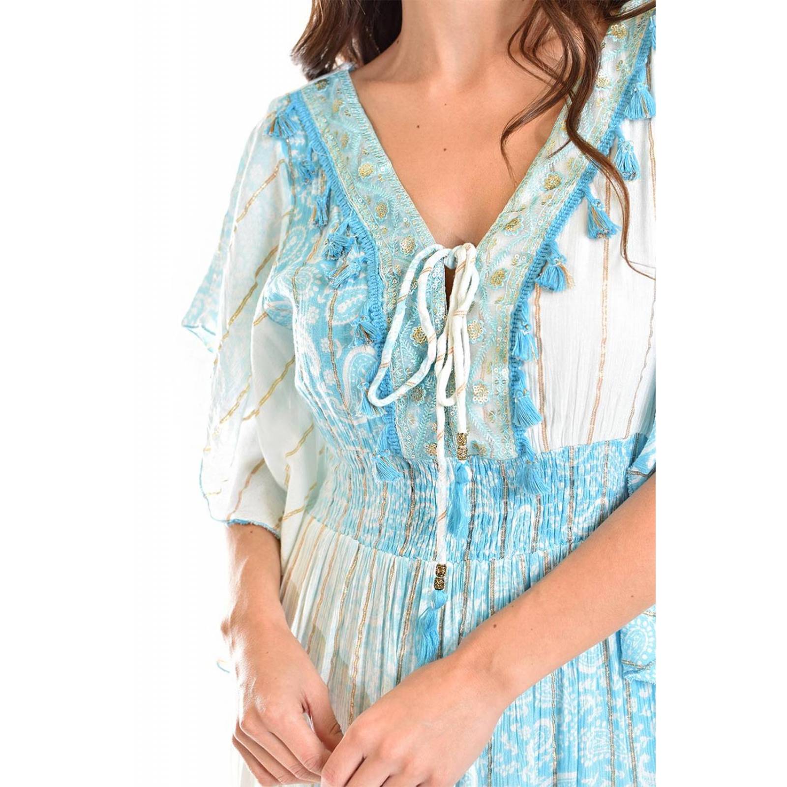 Vestido bohemio manga kimono /Juvenil, 8544 (Azul claro) 