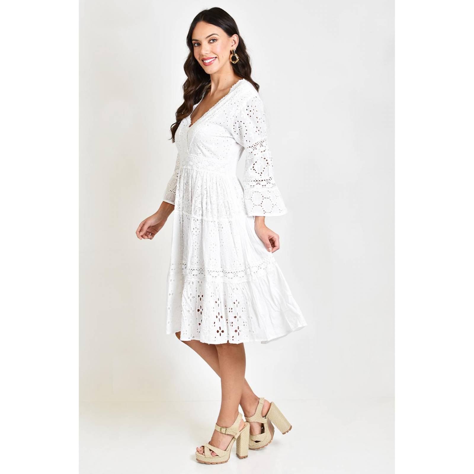 Vestido de algodon manga campana /Juvenil, 8537 (Blanco) 