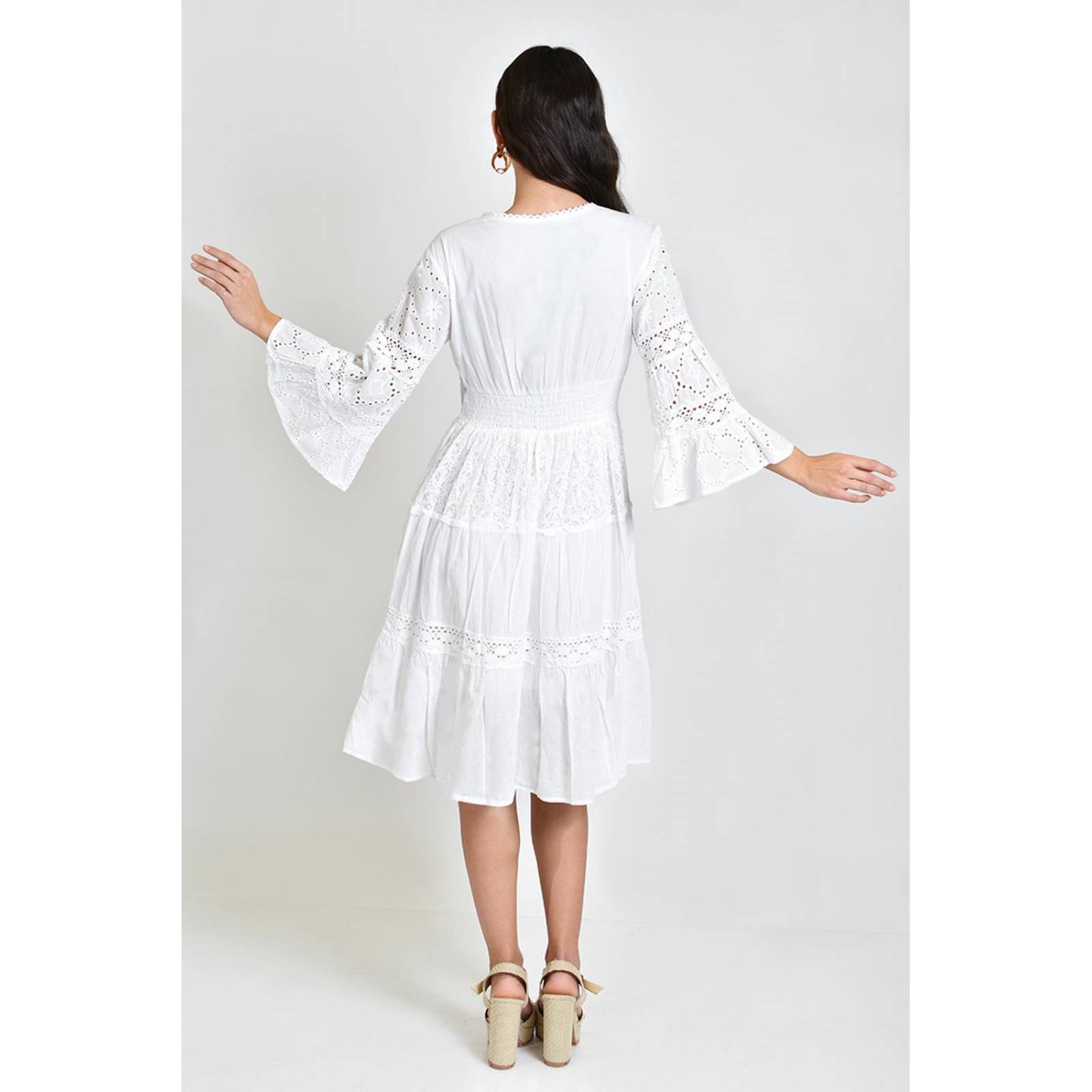 Vestido de algodon manga campana /Juvenil, 8537 (Blanco) 