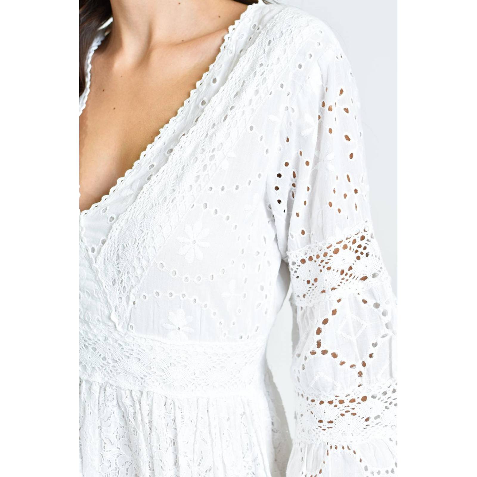 Vestido de algodon manga campana /Juvenil, 8537 (Blanco) 