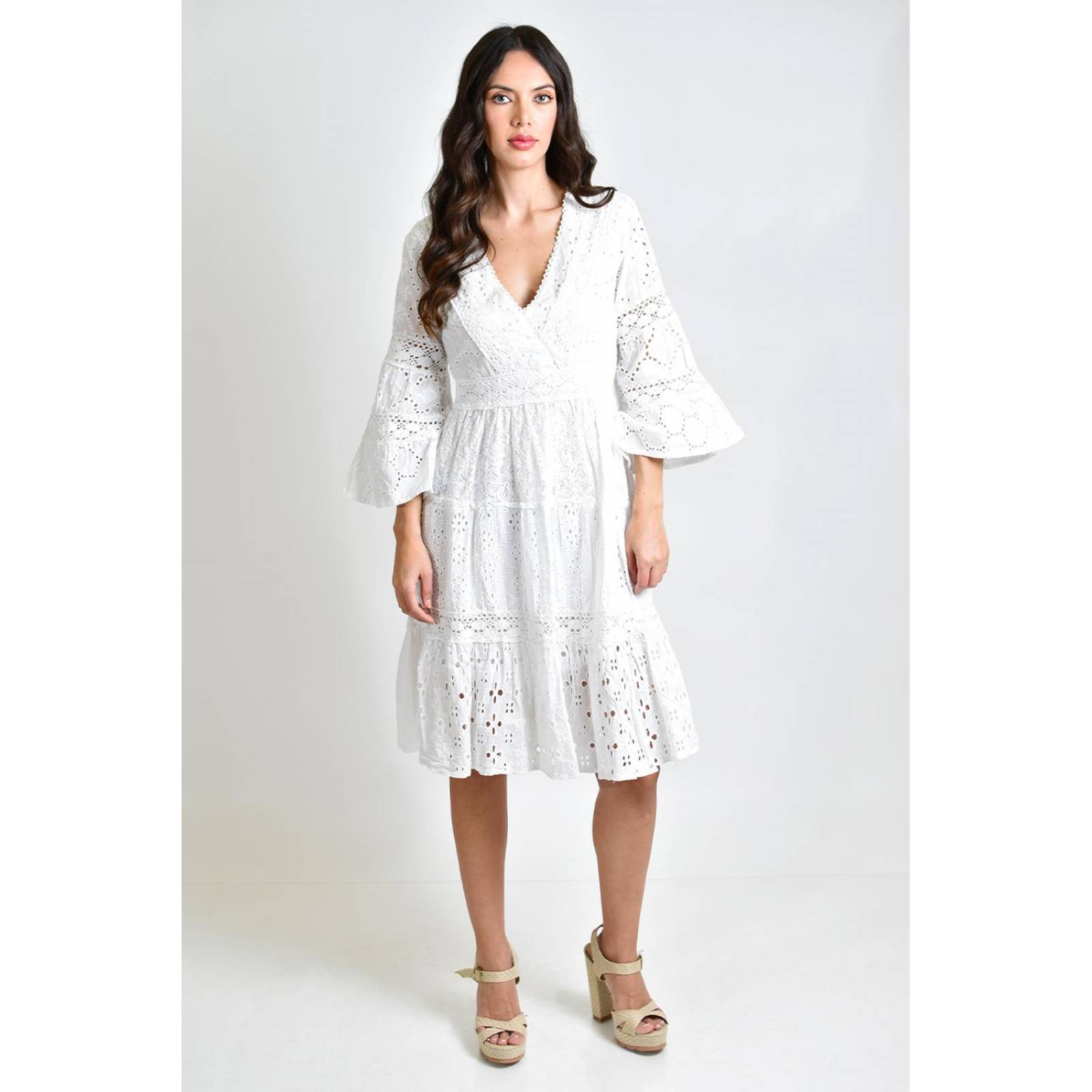 Vestido de algodon manga campana /Juvenil, 8537 (Blanco) 