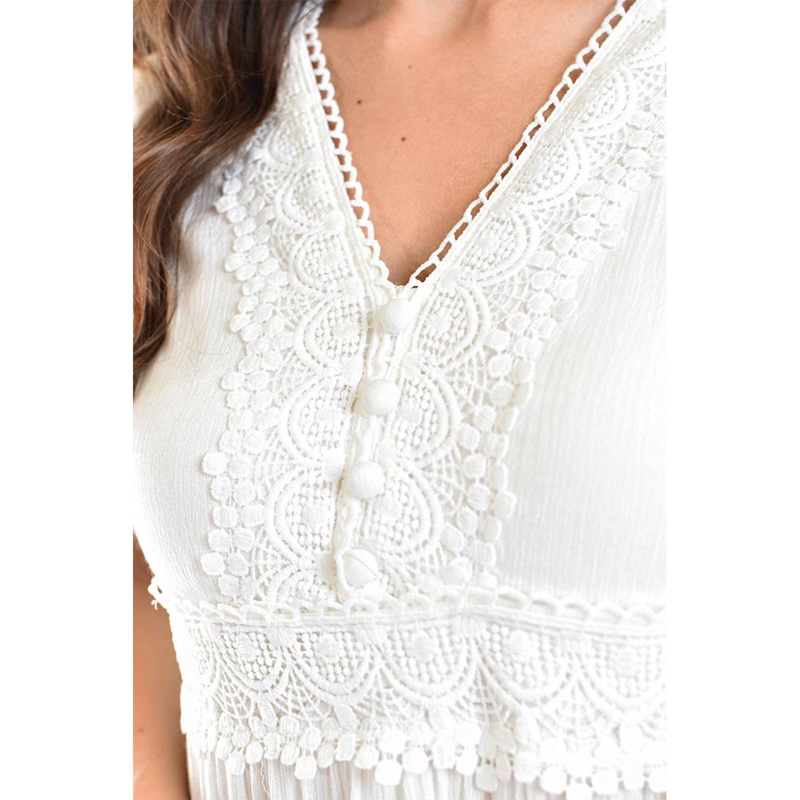 Vestido midi con detalle de encanje /Juvenil, 518 (Blanco) 