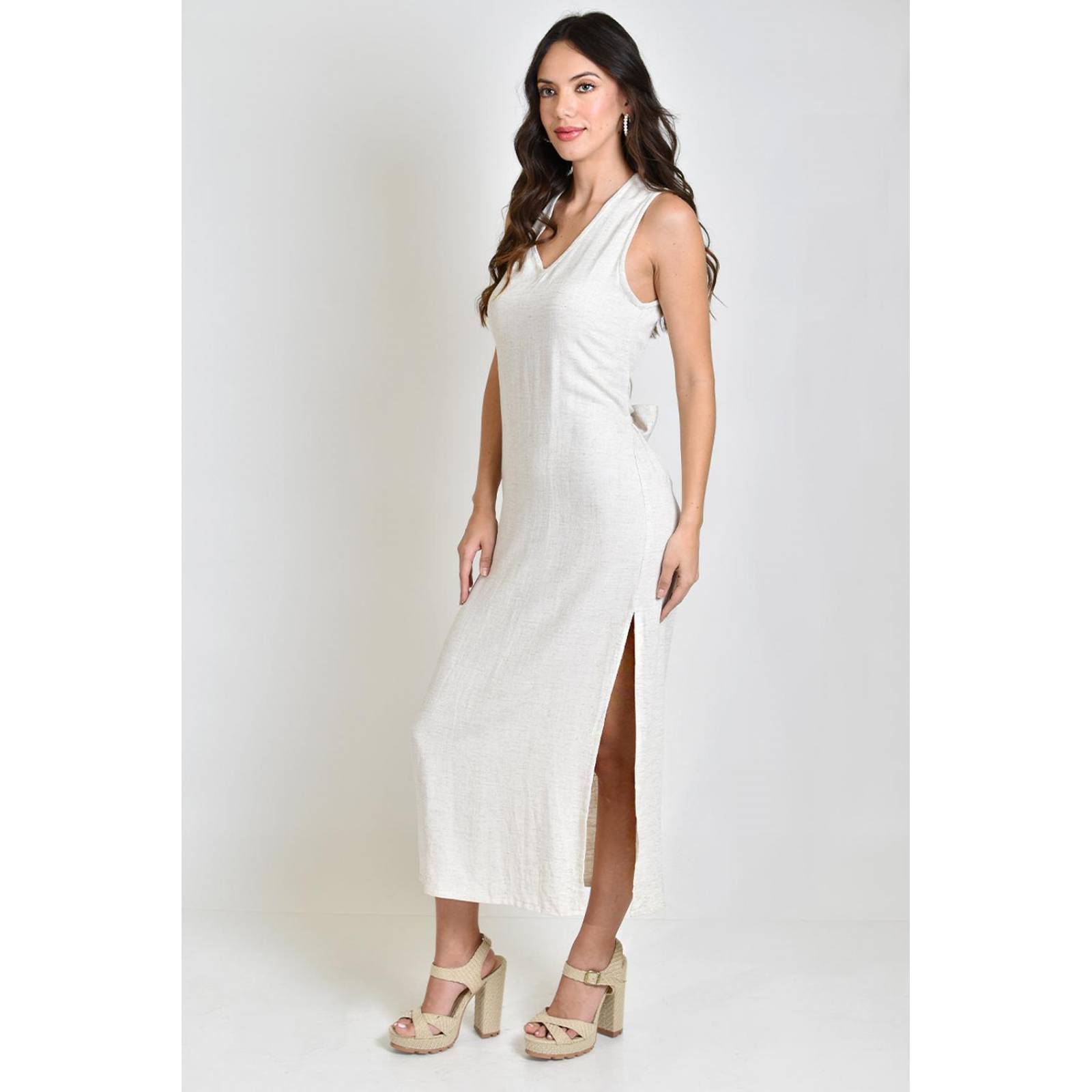 Vestido midi con abertura /Juvenil, 822 (Beige) 