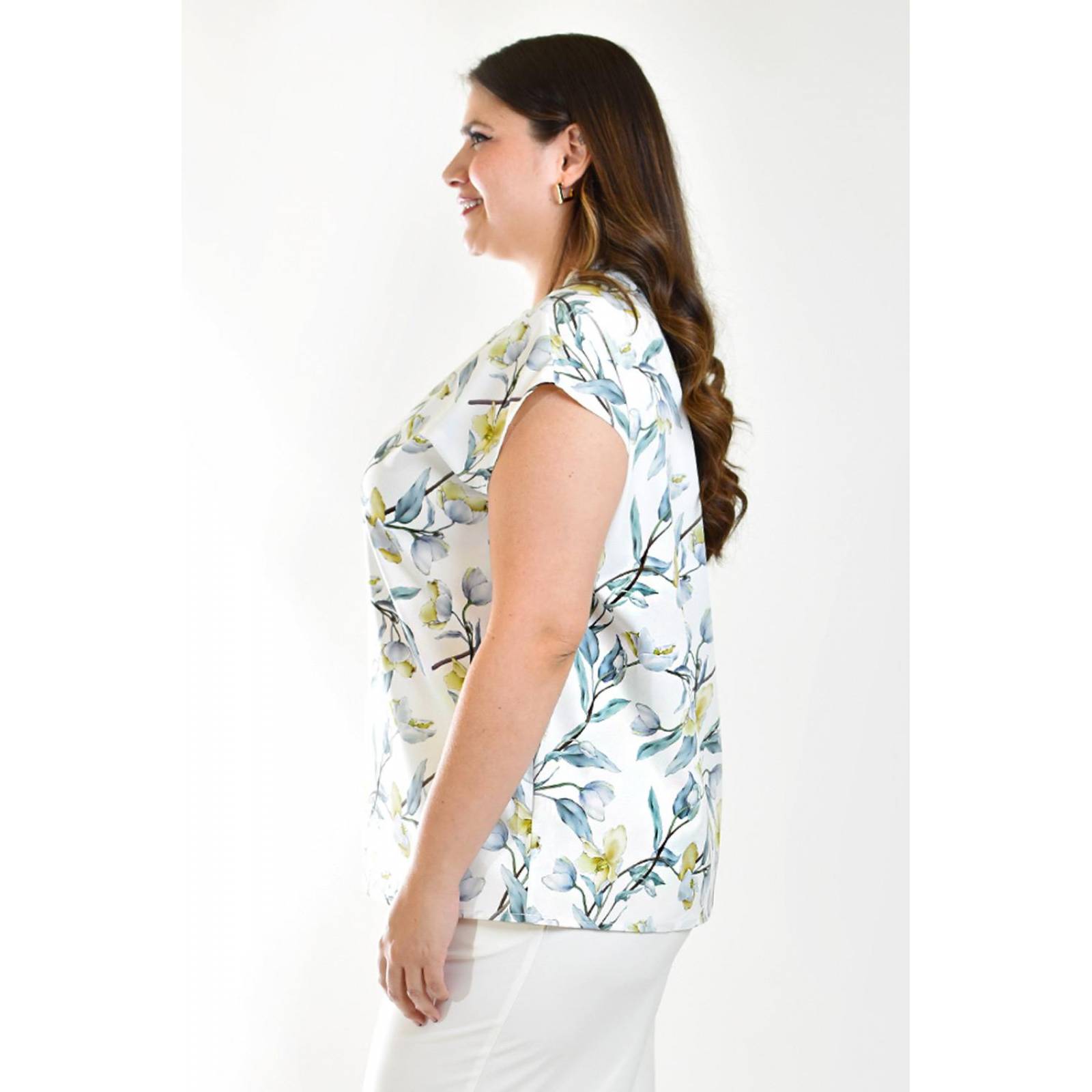 Blusa manga caída Roman Fashion /Tallas Extras, 012 (Blanco flor) 
