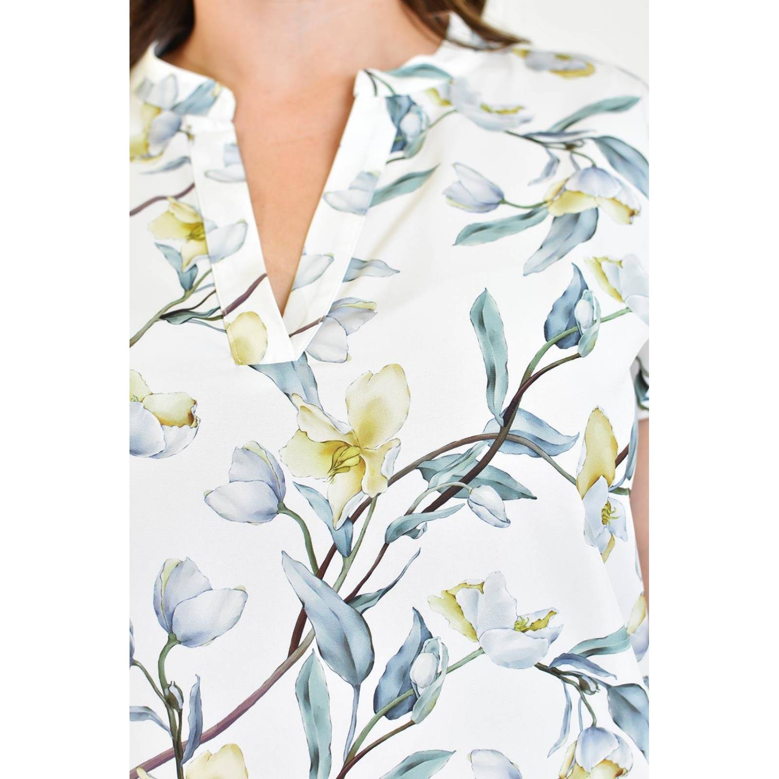 Blusa manga caída Roman Fashion /Tallas Extras, 012 (Blanco flor) 