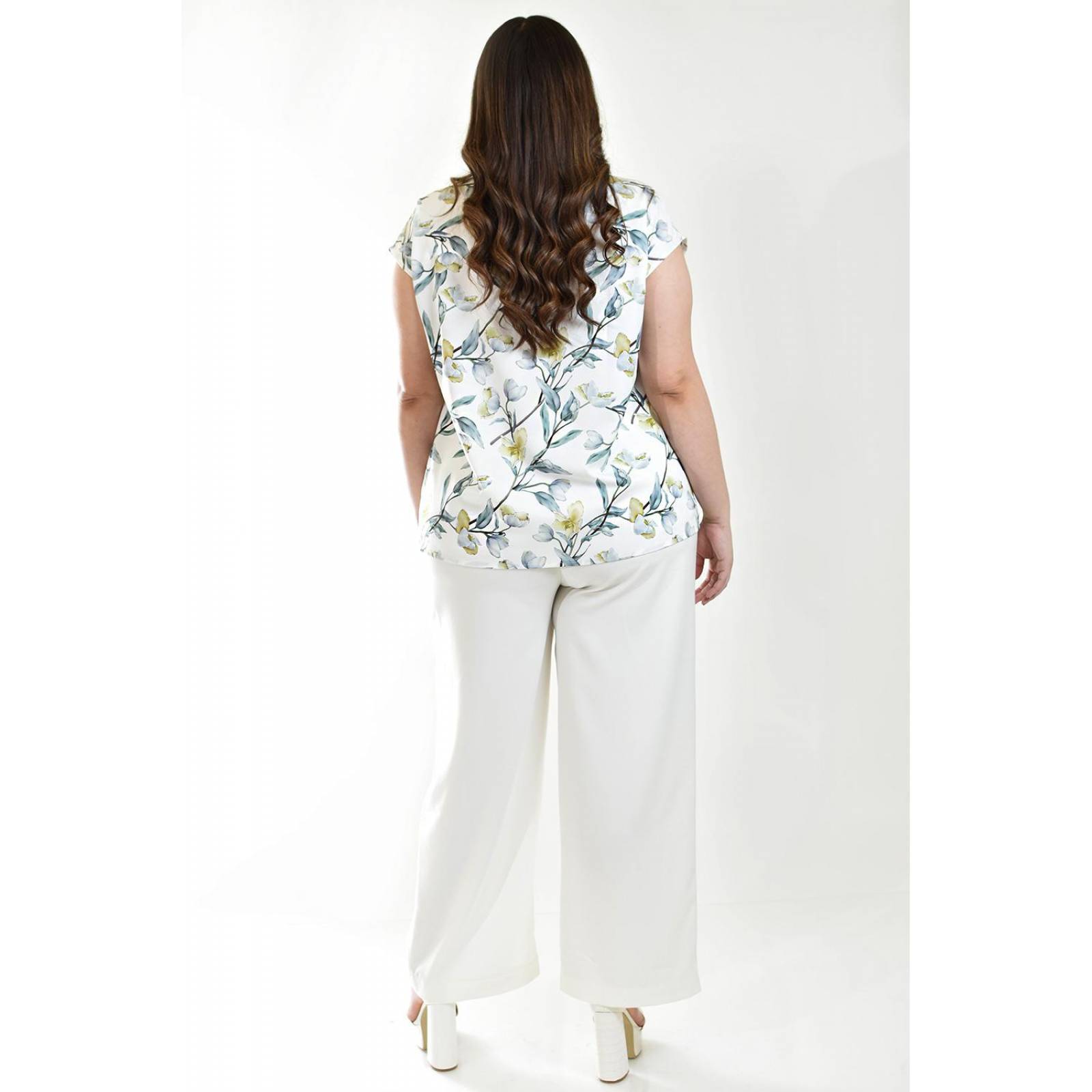 Blusa manga caída Roman Fashion /Tallas Extras, 012 (Blanco flor) 
