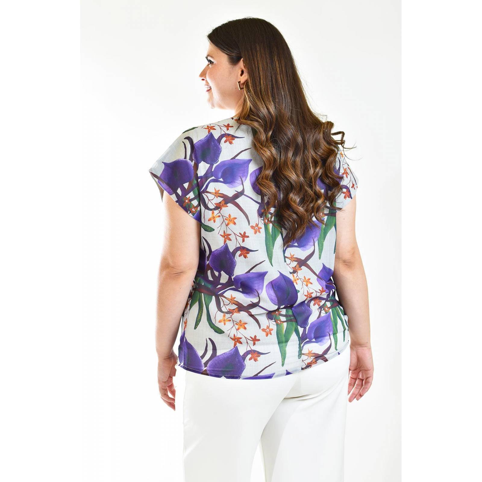 Blusa estampada Roman Fashion /Tallas Extras, 011 (Estampado lila) 