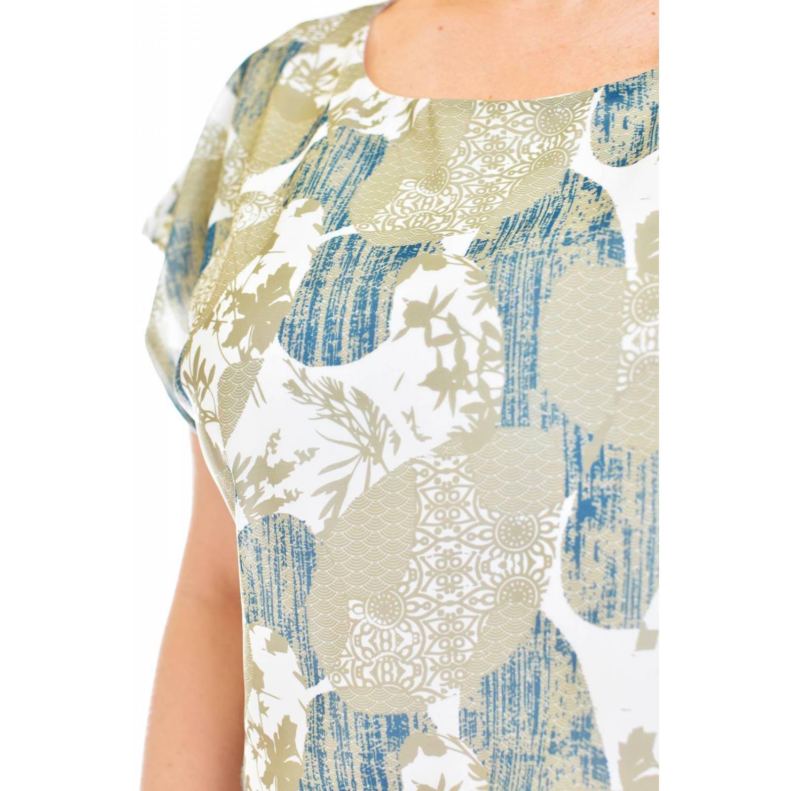 Blusa estampada Roman Fashion /Tallas Extras, 011 (Estampado verde) 