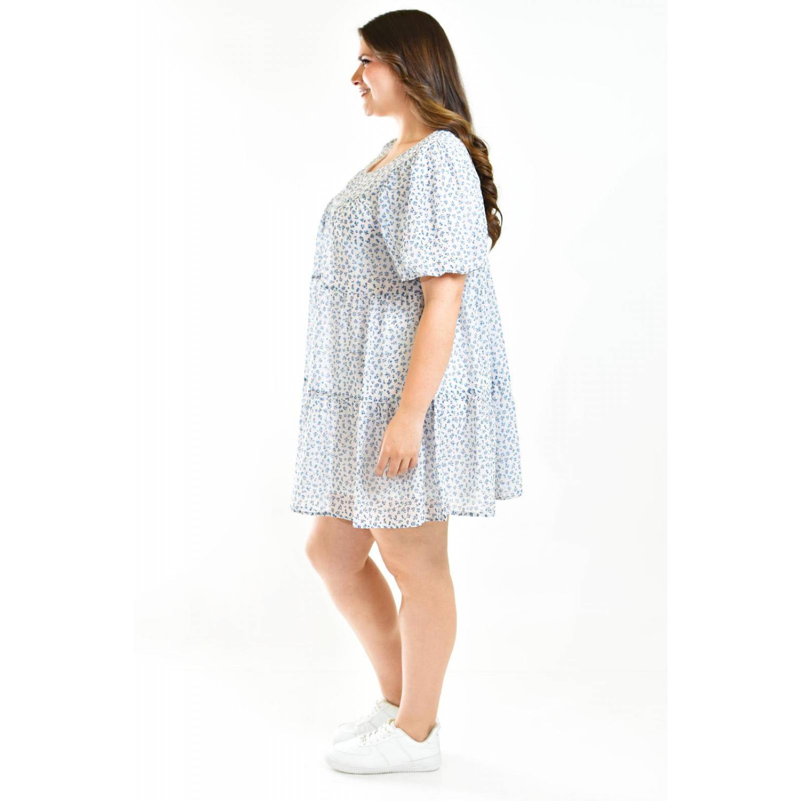 Vestido vaporoso Roman Fashion /Tallas Extras, 002 (Azul flores) 