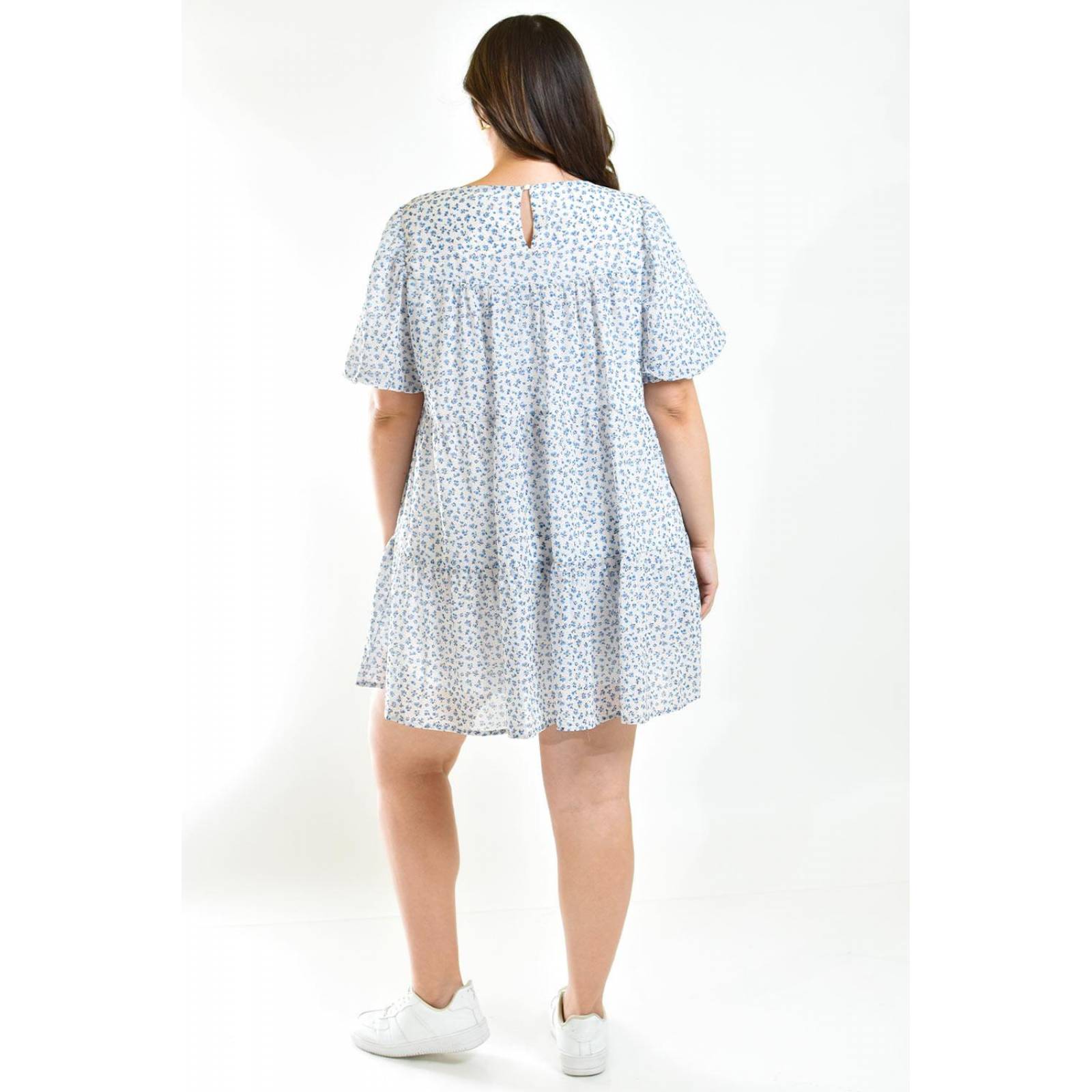 Vestido vaporoso Roman Fashion /Tallas Extras, 002 (Azul flores) 