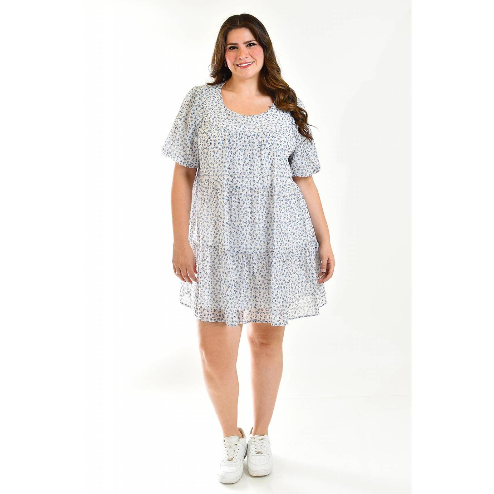 Vestido vaporoso Roman Fashion /Tallas Extras, 002 (Azul flores) 