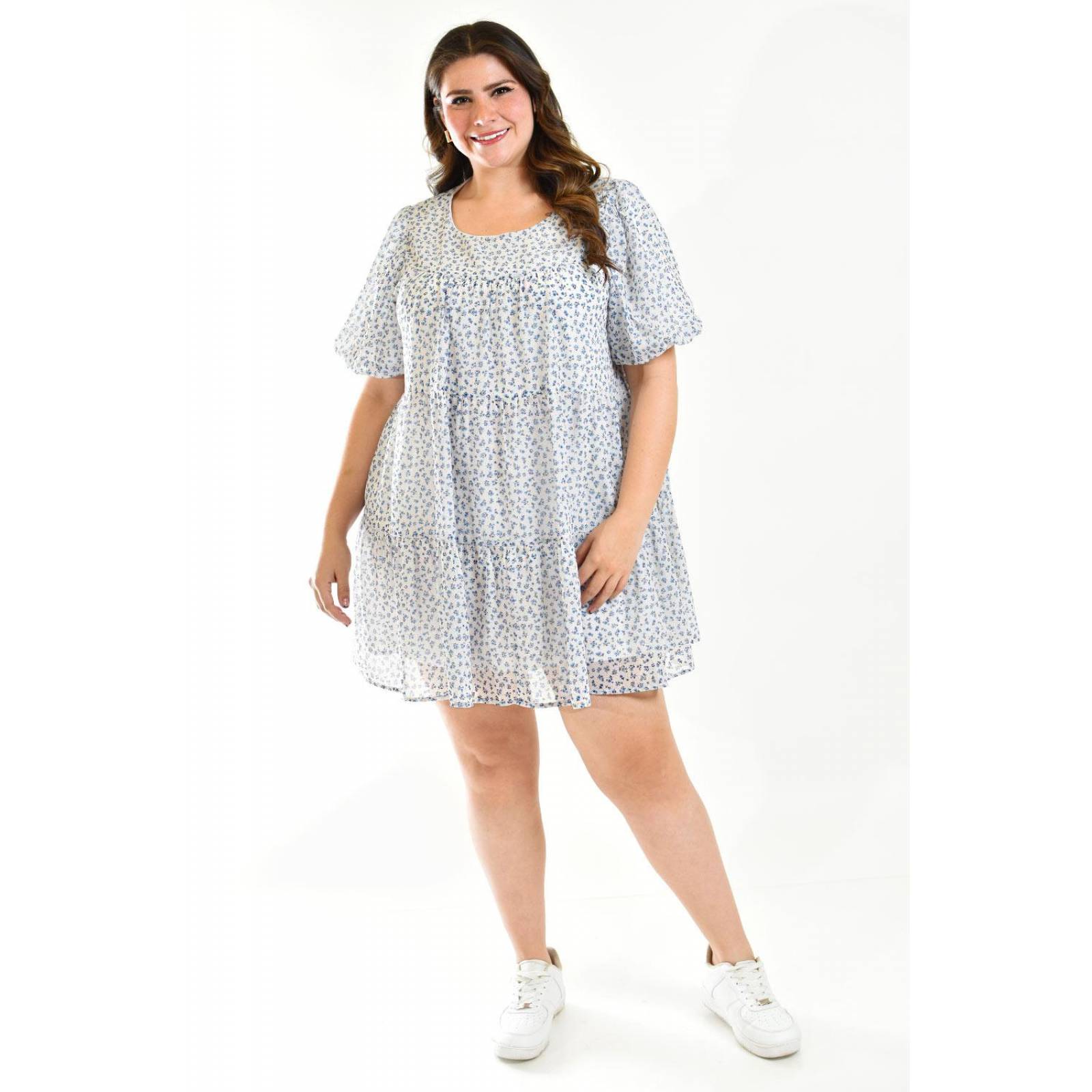 Vestido vaporoso Roman Fashion /Tallas Extras, 002 (Azul flores) 