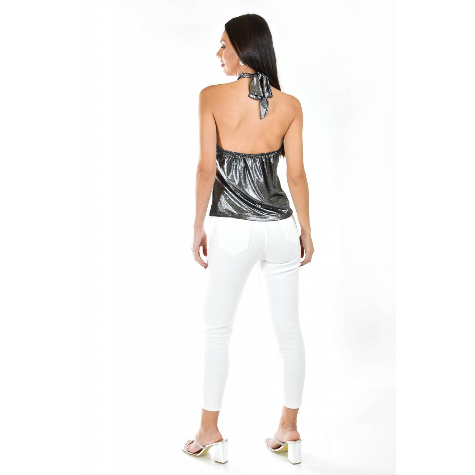 Blusa halter efecto metalico Roman Fashion /Juvenil, 2118 (Plata) 