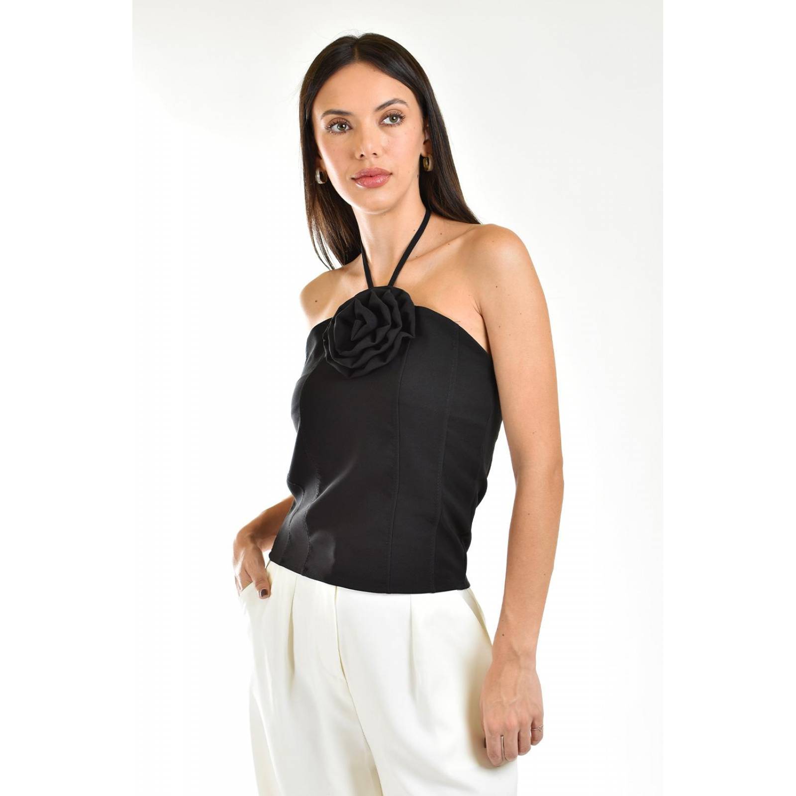 Top halter de flor Roman Fashion /Juvenil, 2222 (Negro) 