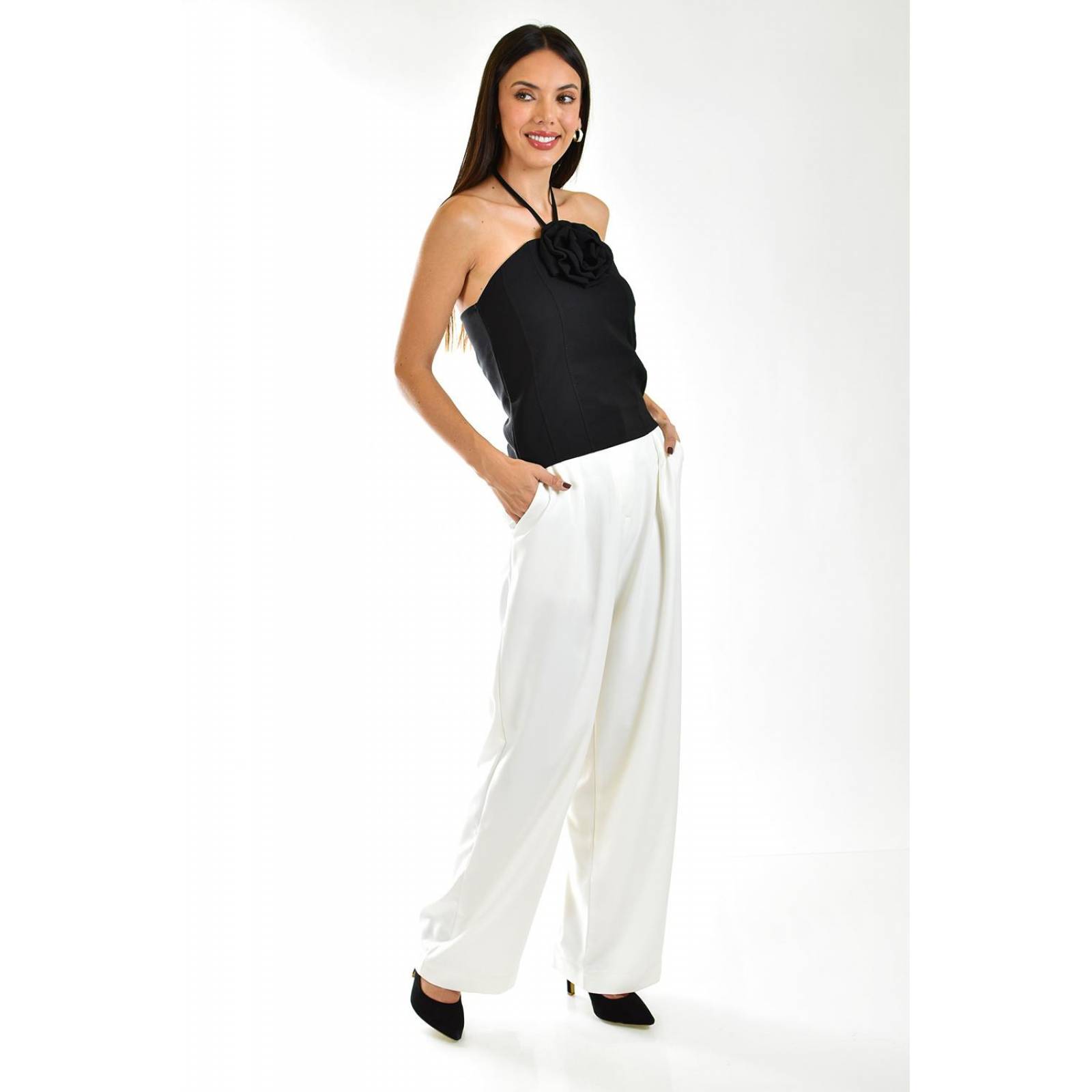 Top halter de flor Roman Fashion /Juvenil, 2222 (Negro) 