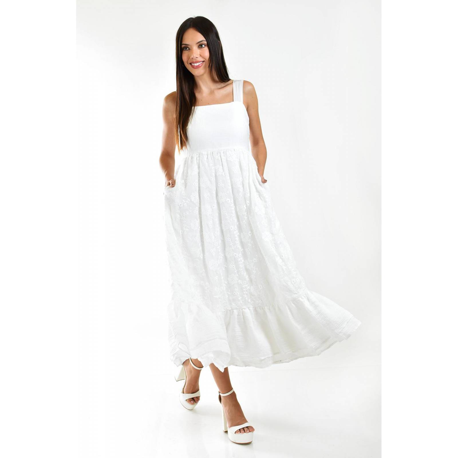 Vestido midi bordado Roman Fashion /Juvenil, 14528 (Blanco) 