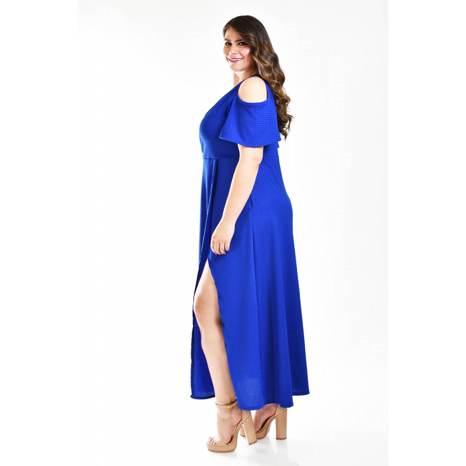 Maxi vestido con strech Roman Fashion /Tallas Extras, 4098 (Azul rey) 