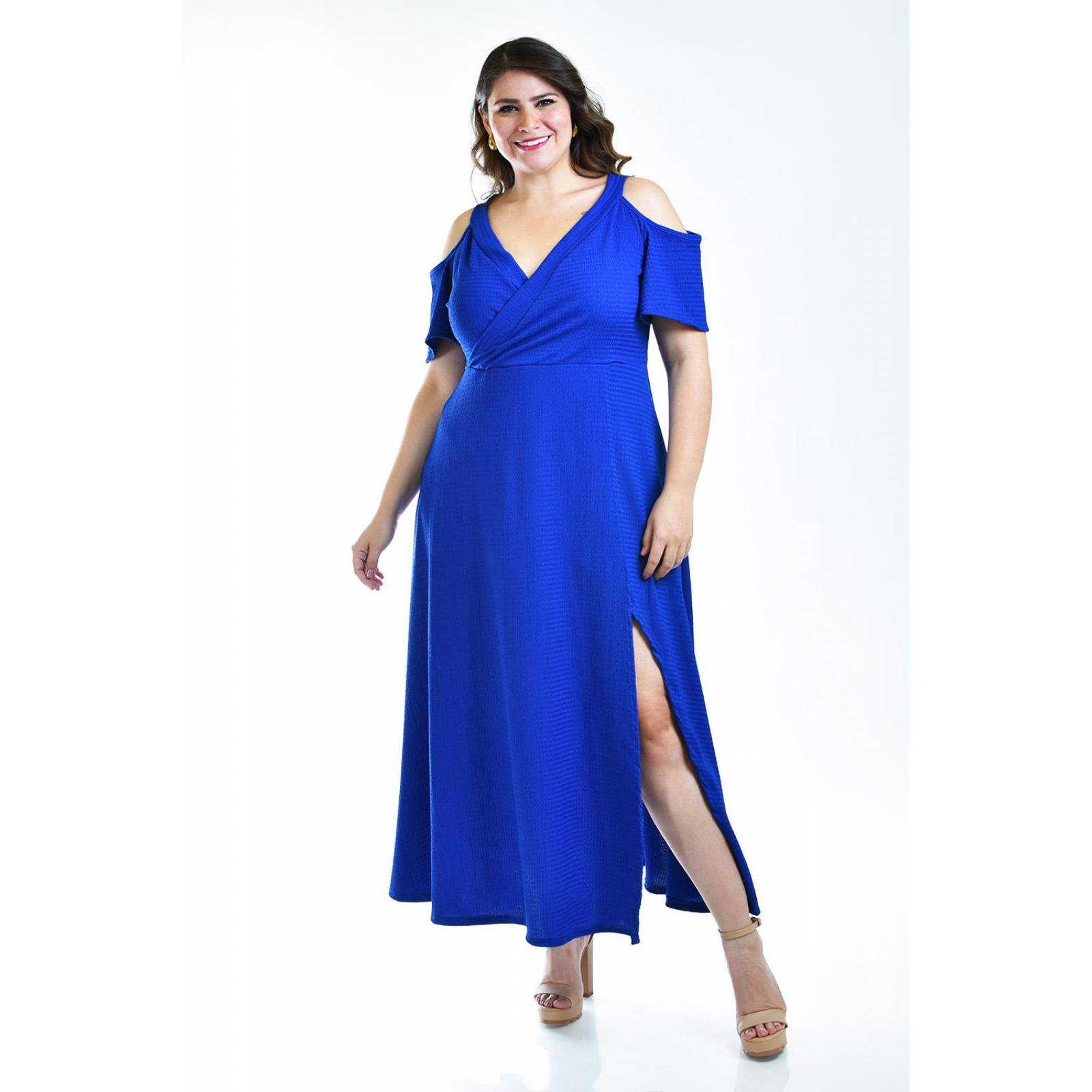 Maxi vestido con strech Roman Fashion /Tallas Extras, 4098 (Azul rey) 