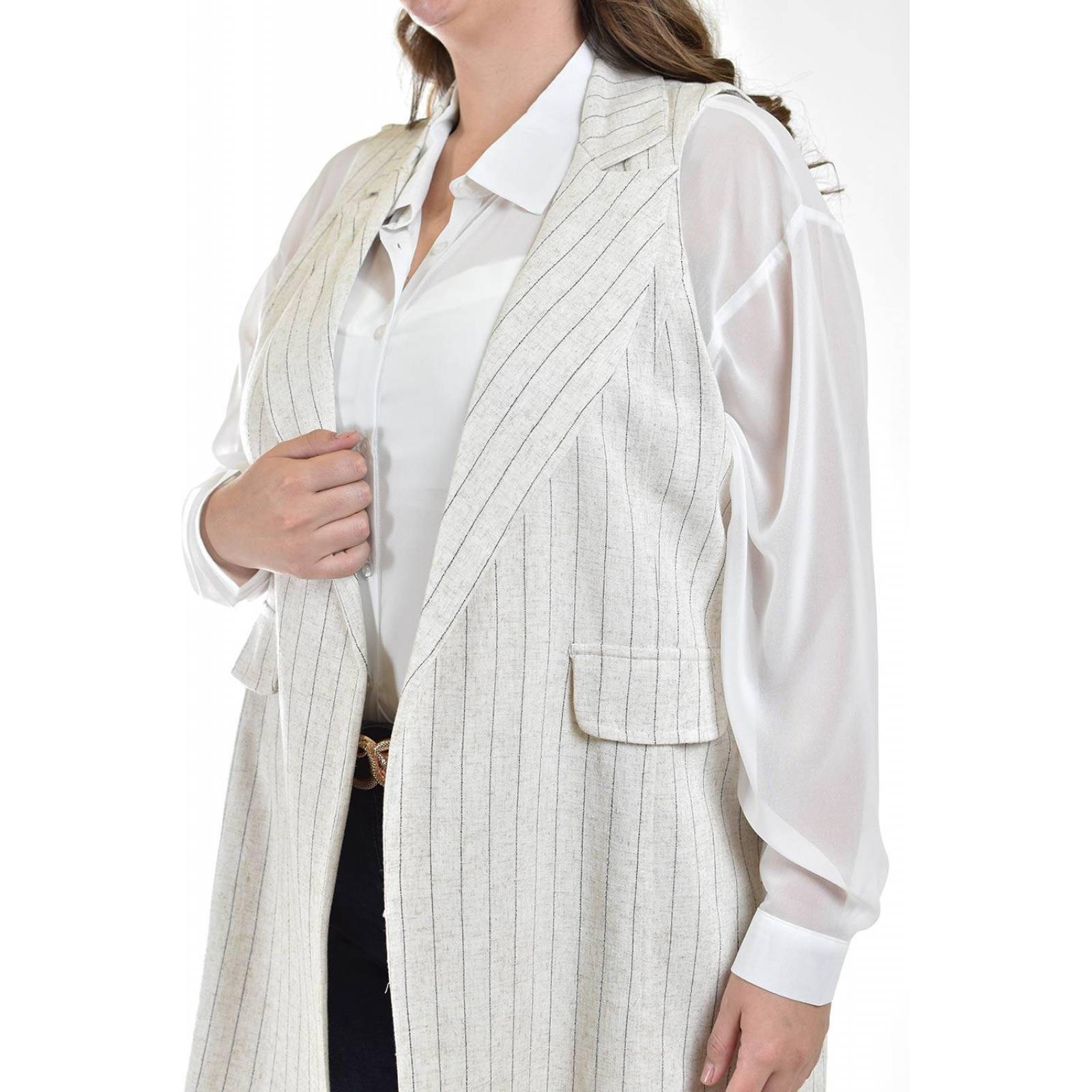 Chaleco lino con líneas Roman Fashion /Tallas Extras, 2400 (Hueso lineas) 