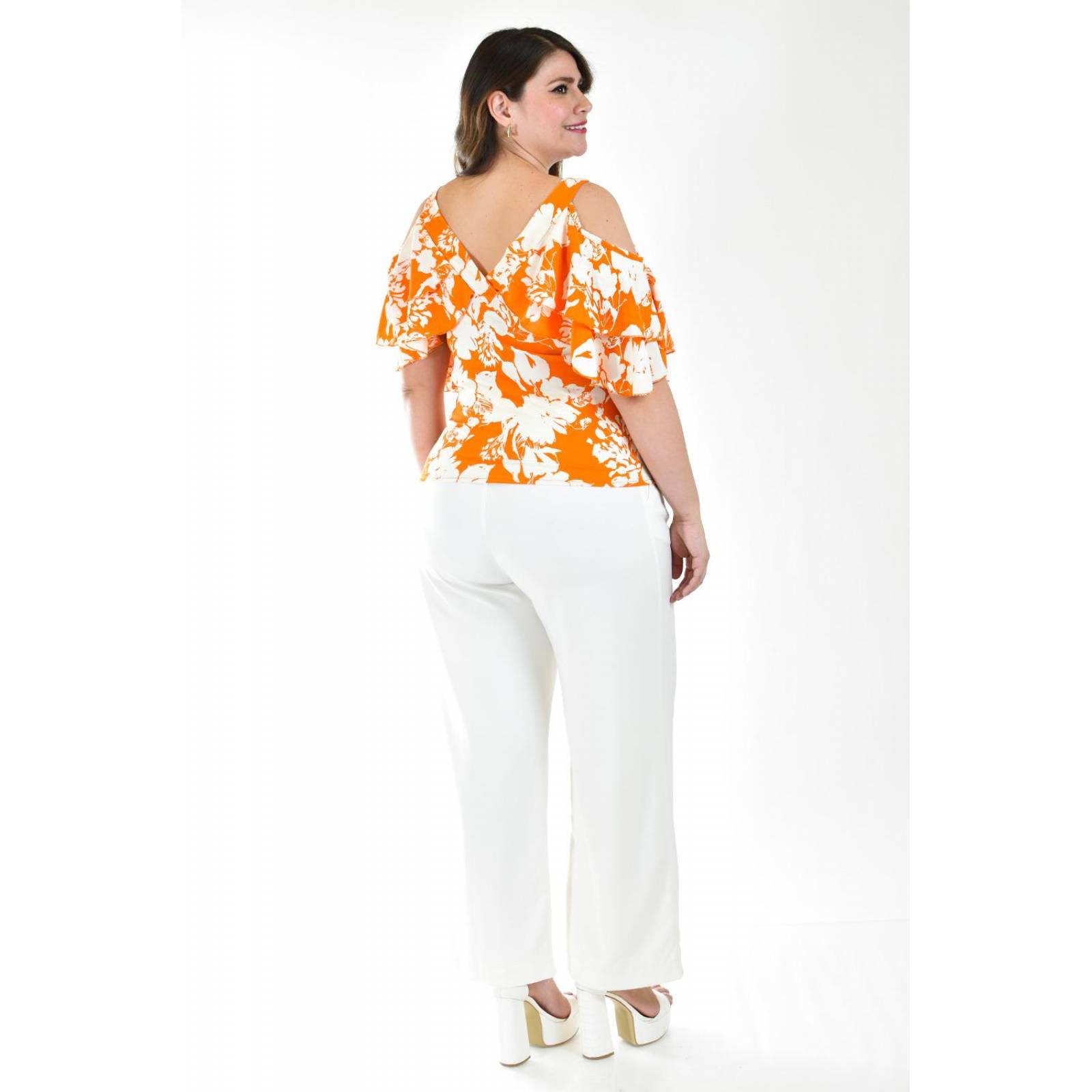 Blusa manga caída con olanes Roman Fashion /Tallas Extras, 1732 (Naranja) 