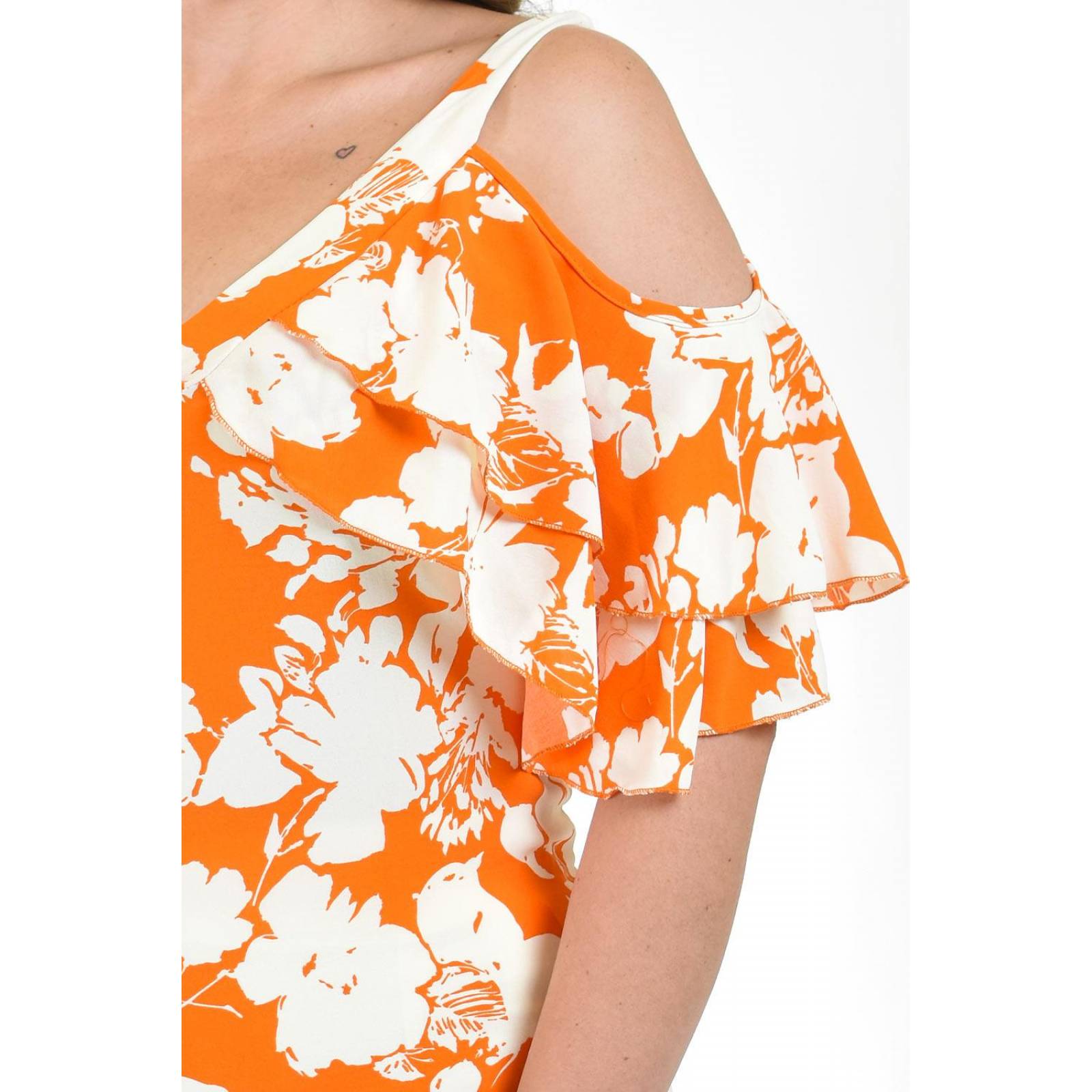Blusa manga caída con olanes Roman Fashion /Tallas Extras, 1732 (Naranja) 