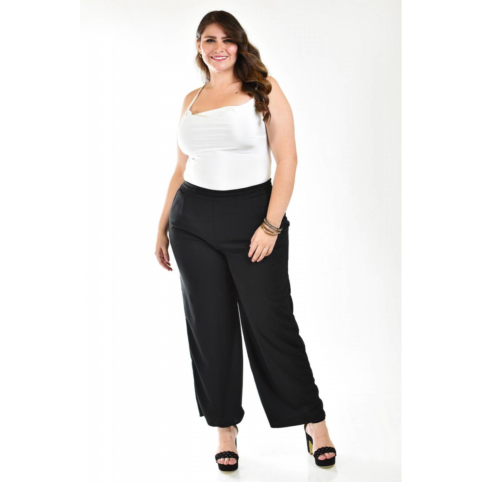 Pantalon pierna ancha Roman Fashion /Tallas Extras, 7045 (Negro) 