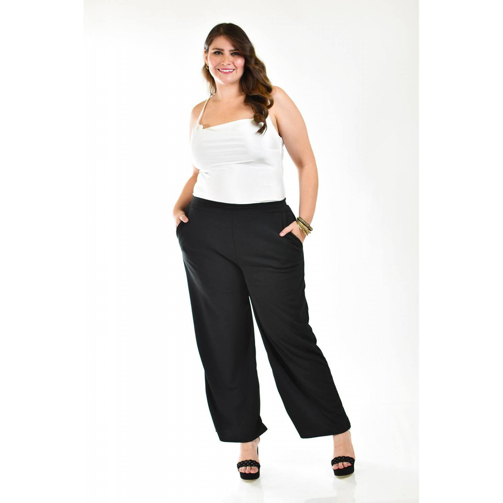 Pantalon pierna ancha Roman Fashion /Tallas Extras, 7045 (Negro) 