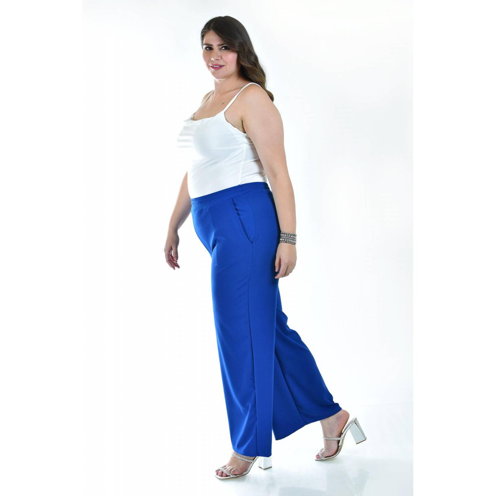 Pantalon pierna ancha Roman Fashion /Tallas Extras, 7045 (Azul rey) 