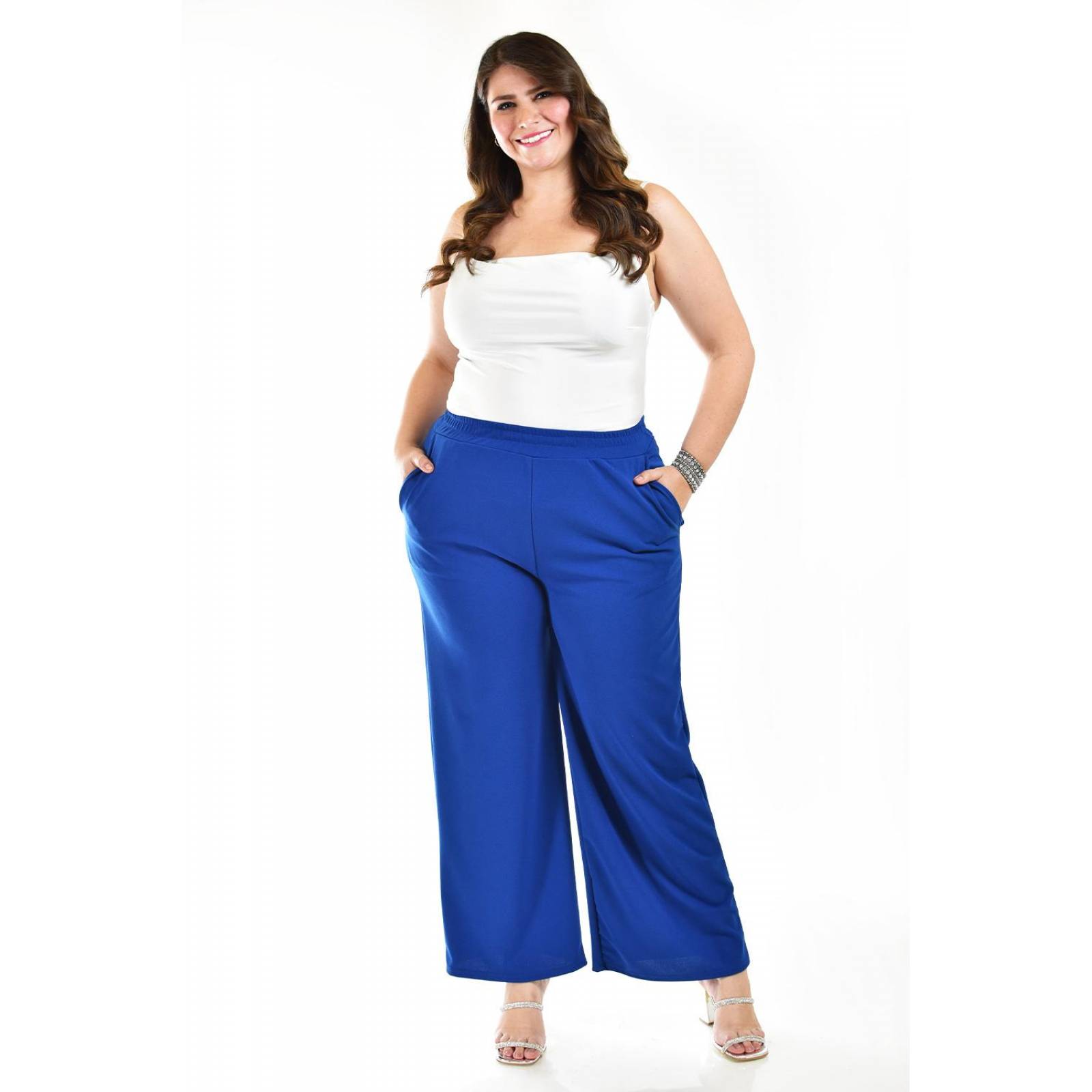 Pantalon pierna ancha Roman Fashion /Tallas Extras, 7045 (Azul rey) 