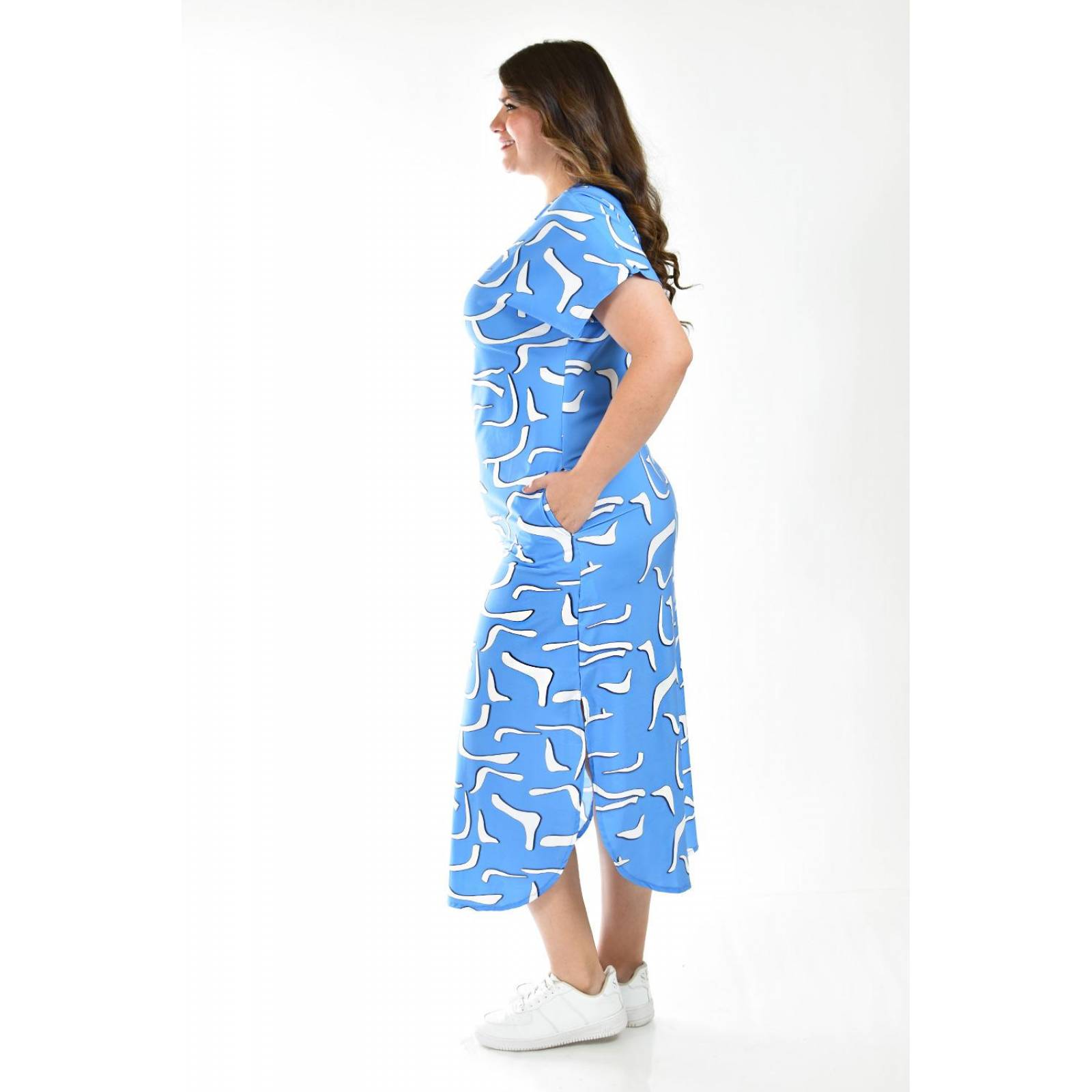 Vestido midi estampado Roman Fashion /Tallas Extras, 4343 (Azul claro) 