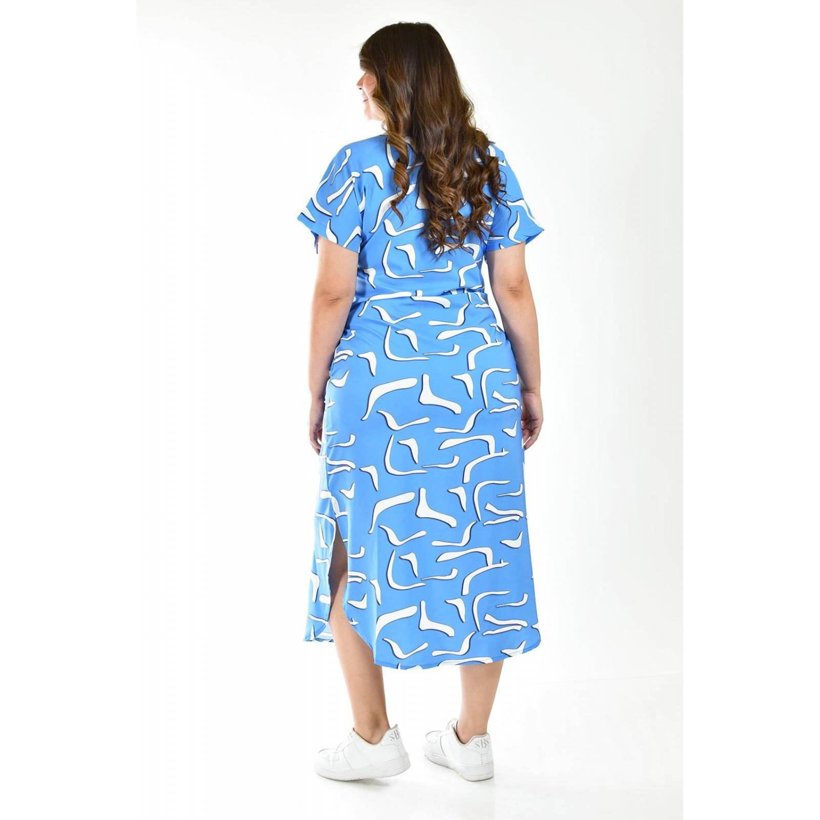 Vestido midi estampado Roman Fashion /Tallas Extras, 4343 (Azul claro) 