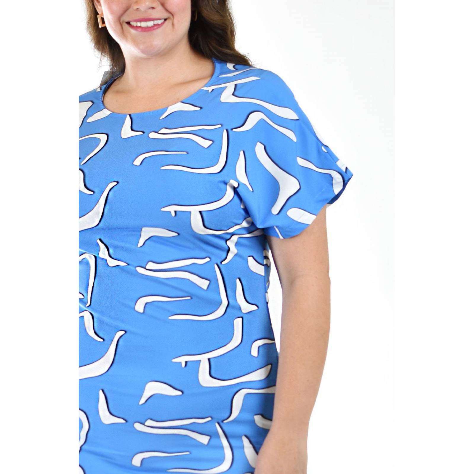 Vestido midi estampado Roman Fashion /Tallas Extras, 4343 (Azul claro) 
