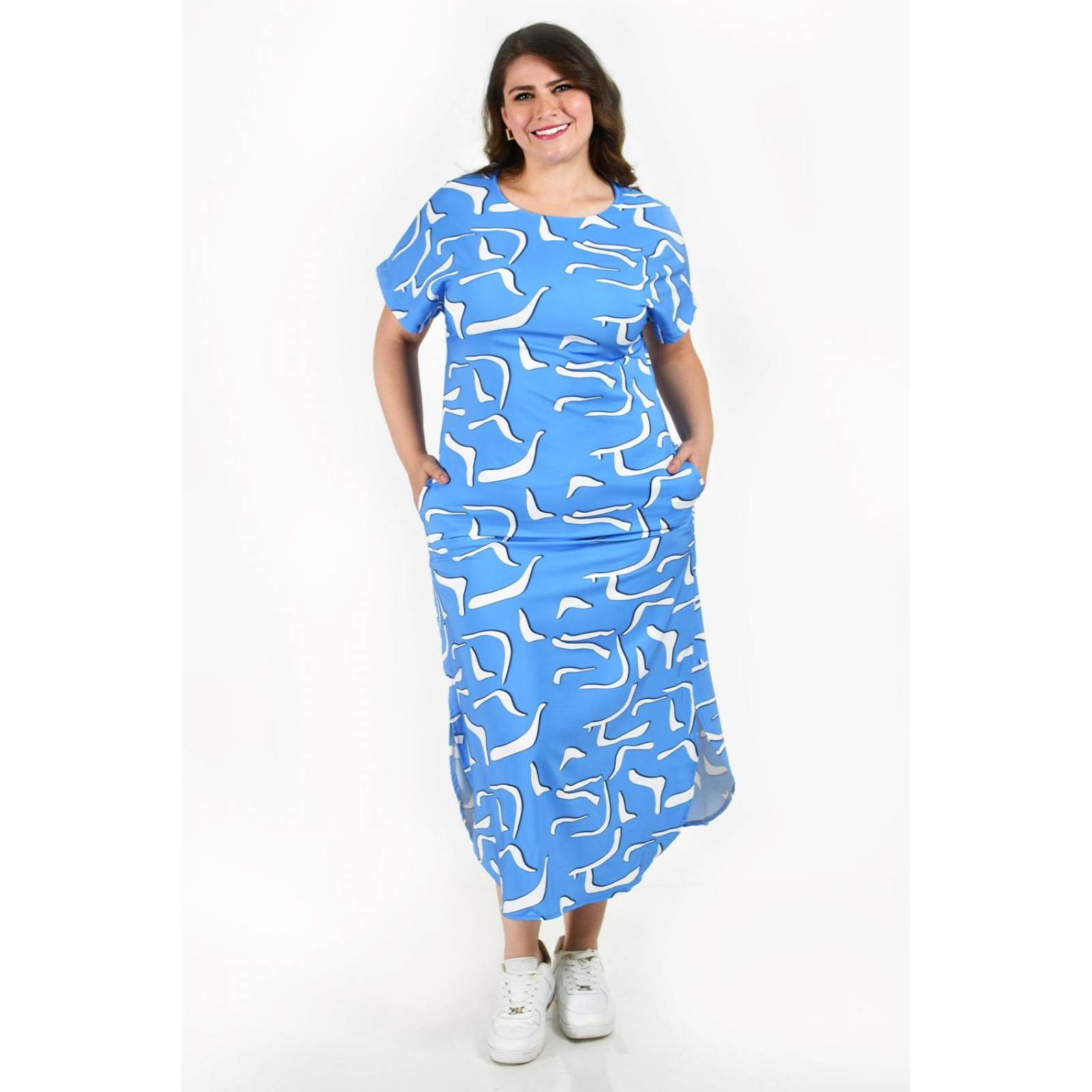 Vestido midi estampado Roman Fashion /Tallas Extras, 4343 (Azul claro) 