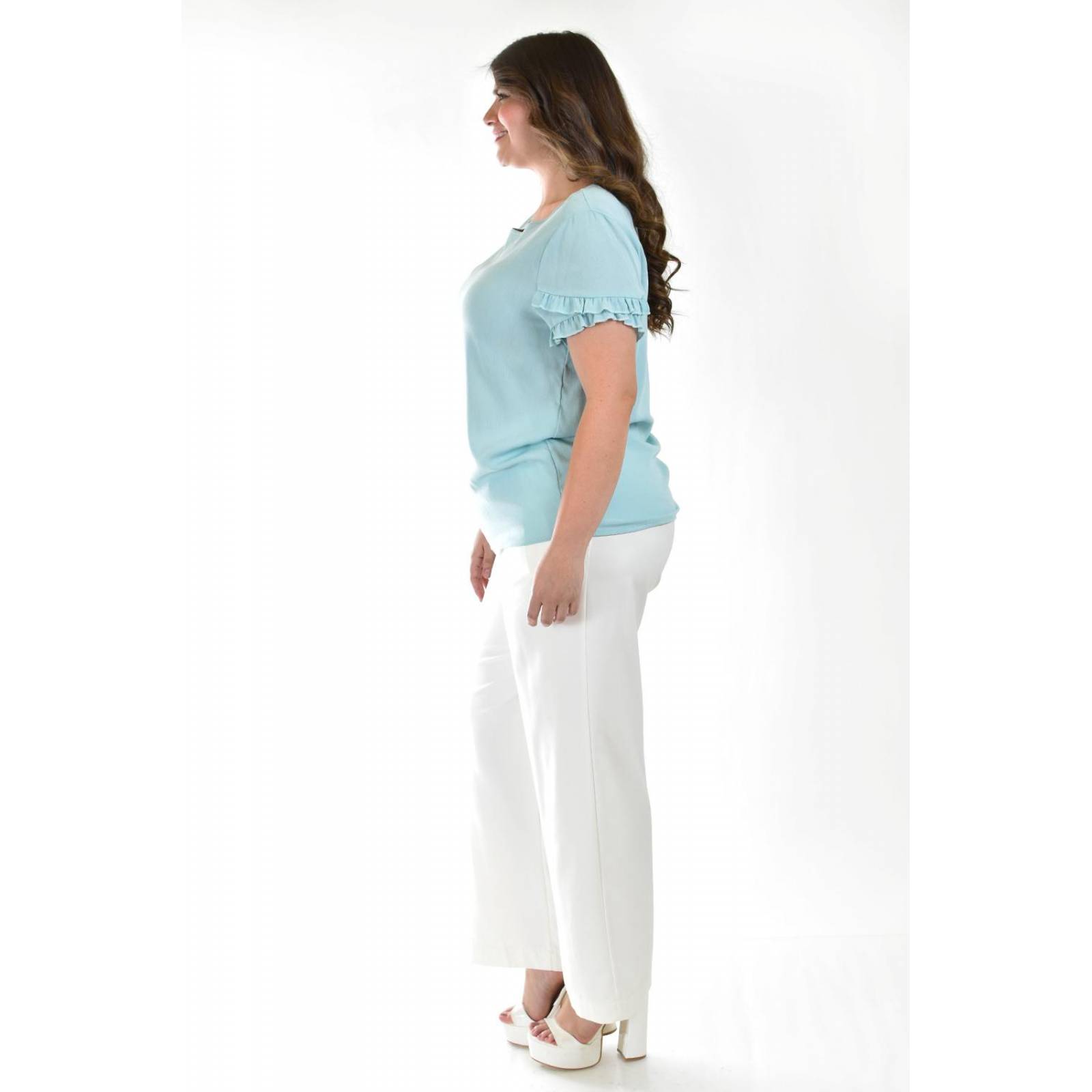 Blusa manga doble olan Roman Fashion /Tallas Extras, 013 (Azul claro) 