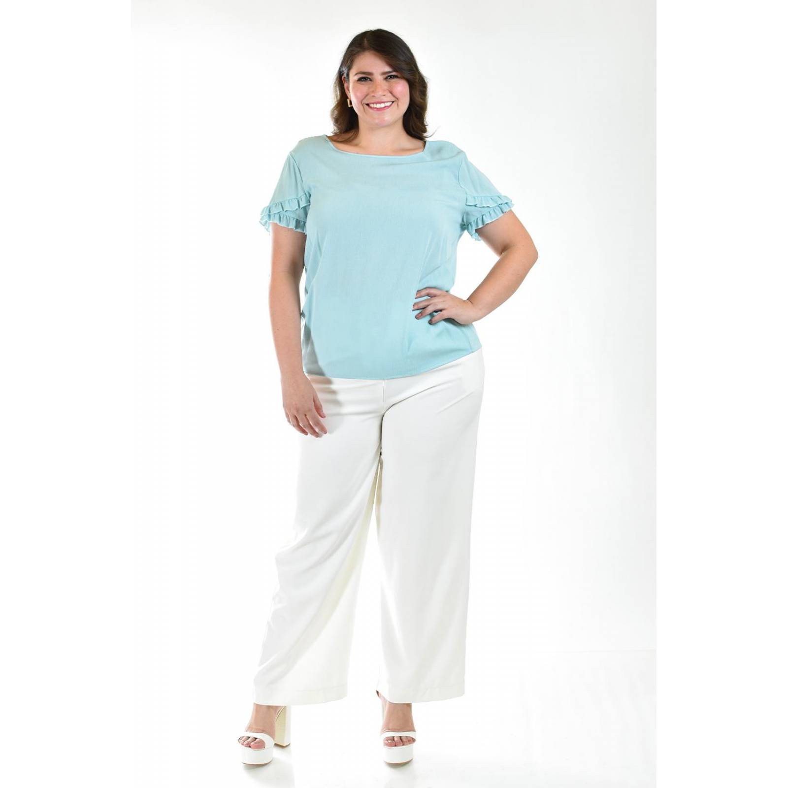 Blusa manga doble olan Roman Fashion /Tallas Extras, 013 (Azul claro) 