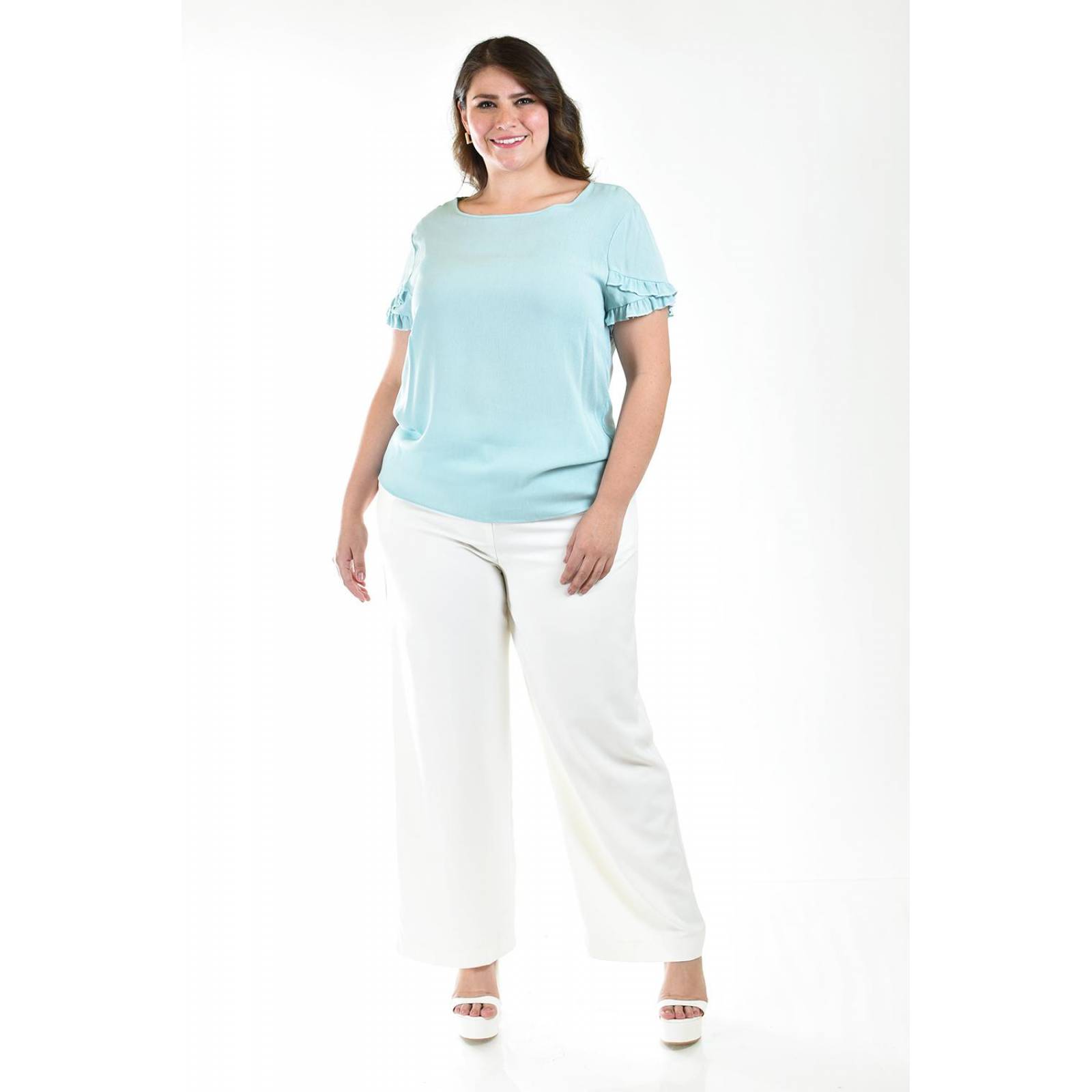 Blusa manga doble olan Roman Fashion /Tallas Extras, 013 (Azul claro) 