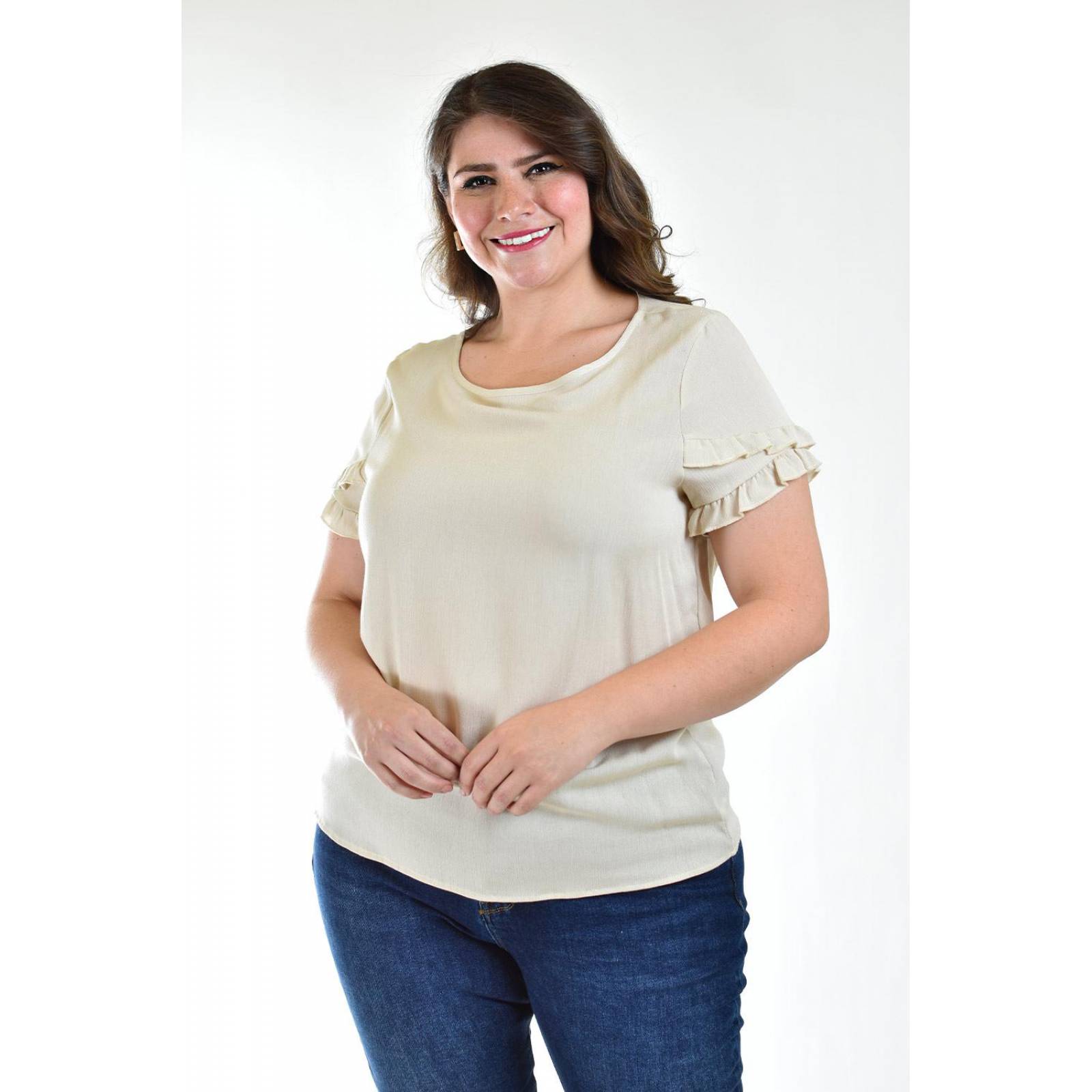 Blusa manga doble olan Roman Fashion /Tallas Extras, 013 (Beige) 