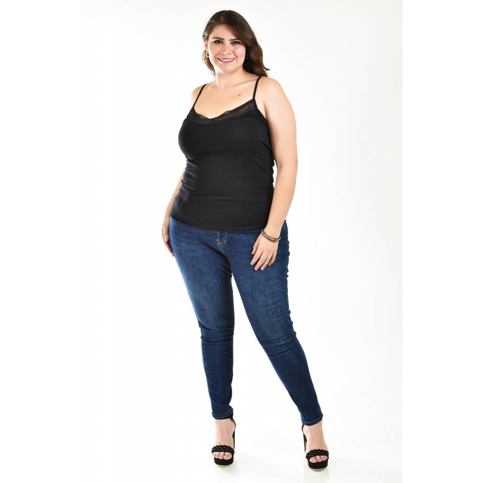 Camiseta básica de tirantes Roman Fashion /Tallas Extras, 001 (Negro) 