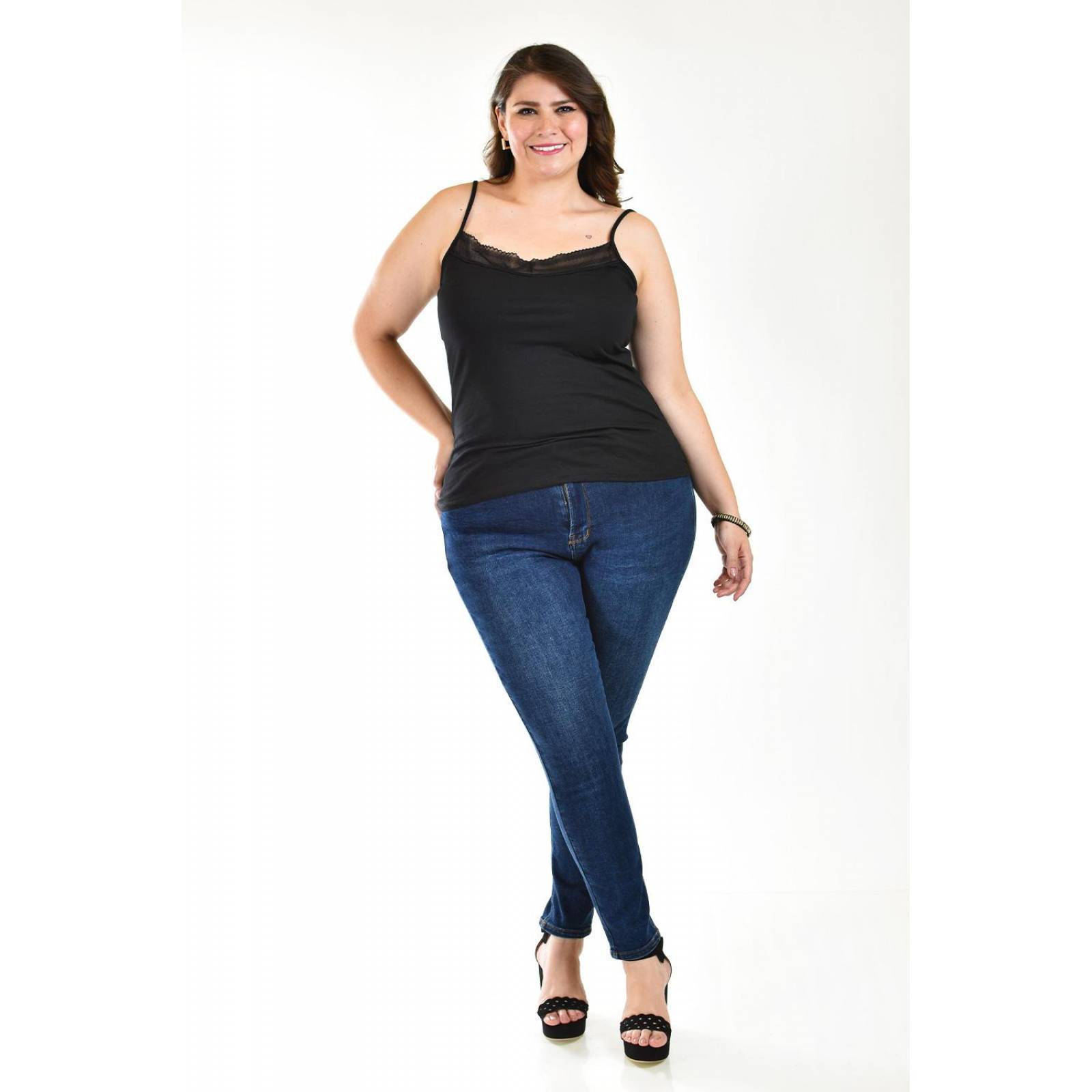 Camiseta básica de tirantes Roman Fashion /Tallas Extras, 001 (Negro) 