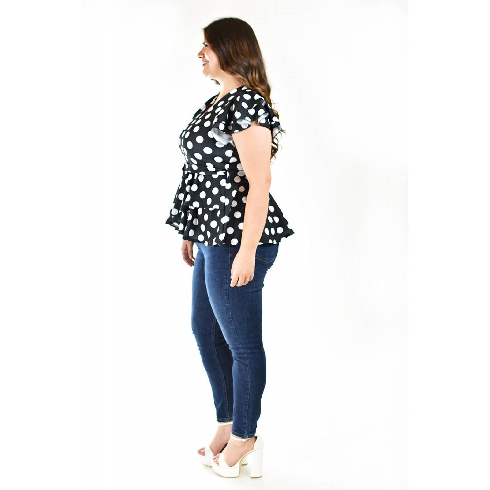 Blusa de lunares Roman Fashion /Tallas Extras, 1869 (Negro puntos) 