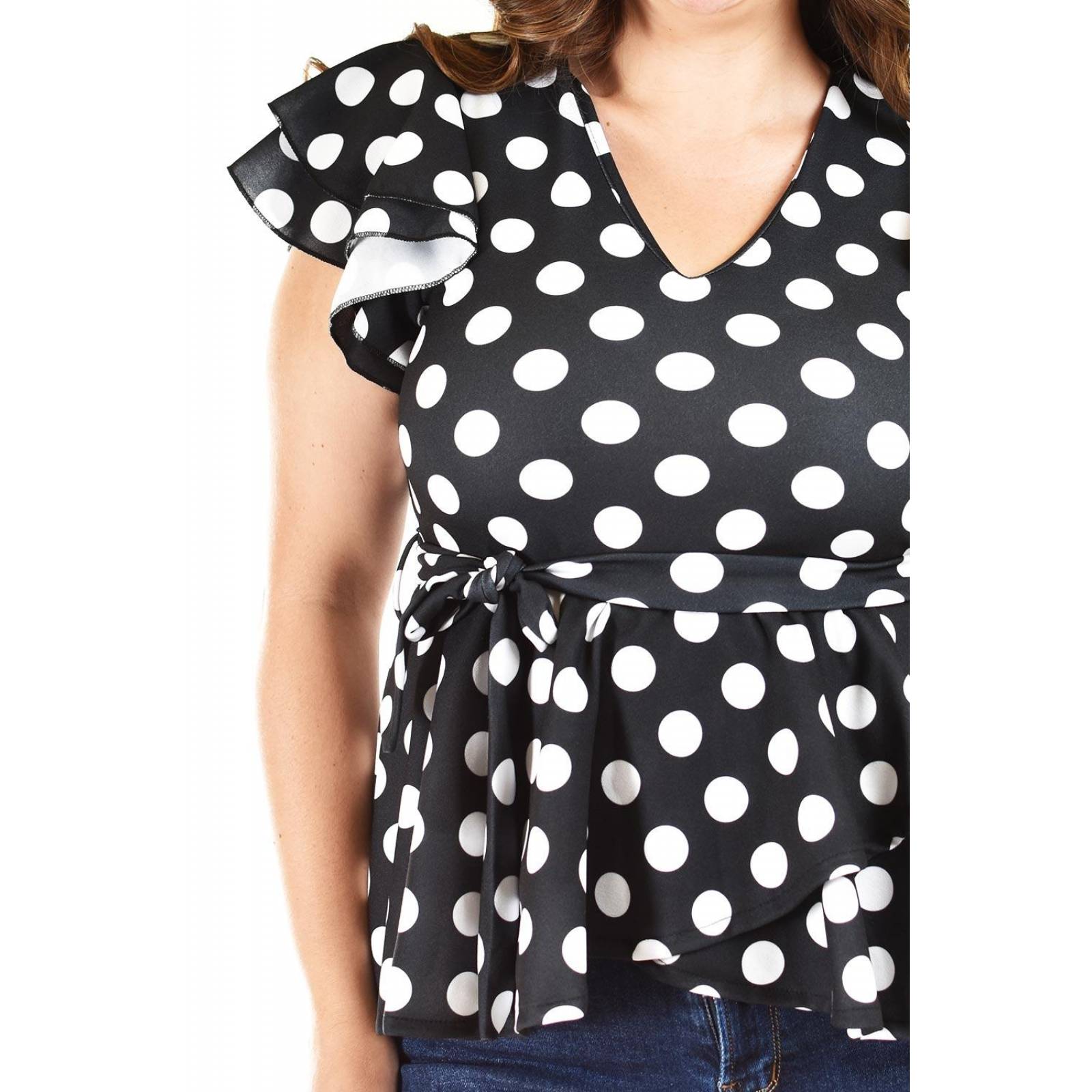 Blusa de lunares Roman Fashion /Tallas Extras, 1869 (Negro puntos) 