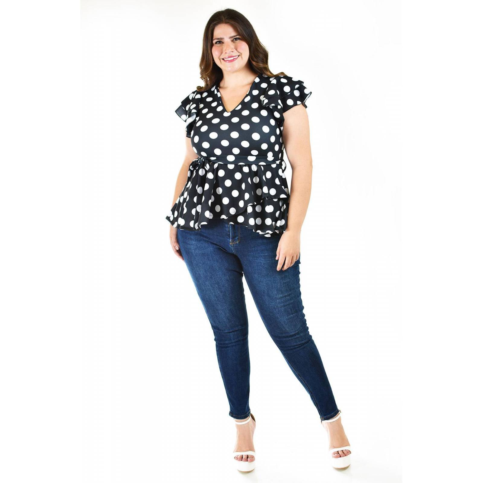 Blusa de lunares Roman Fashion /Tallas Extras, 1869 (Negro puntos) 